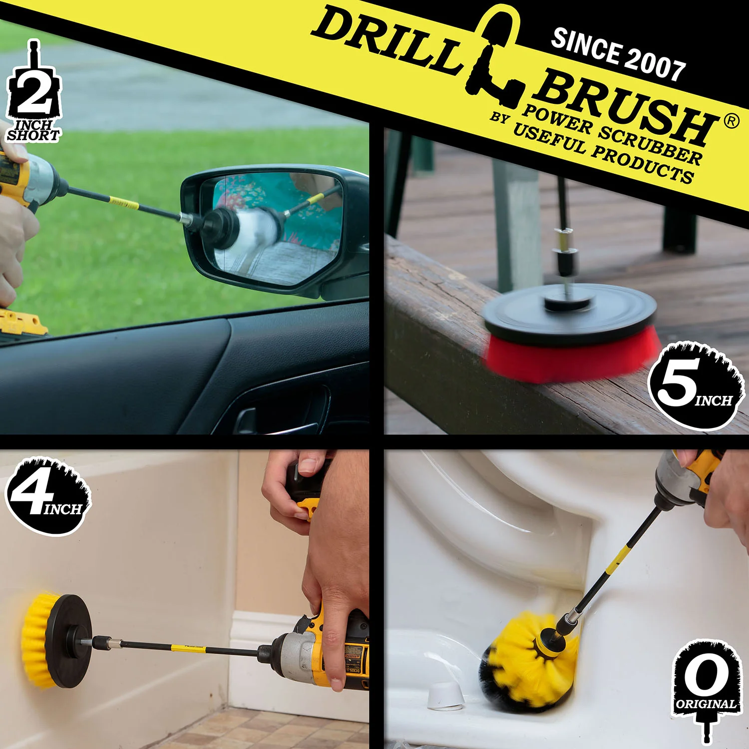 Original, 5in, 4in, and 2in Variety Brushes w. 7in Extension - Home & Bathroom Cleaning | S-W2-Y4O-R5-7X-QC-DB - Image 4