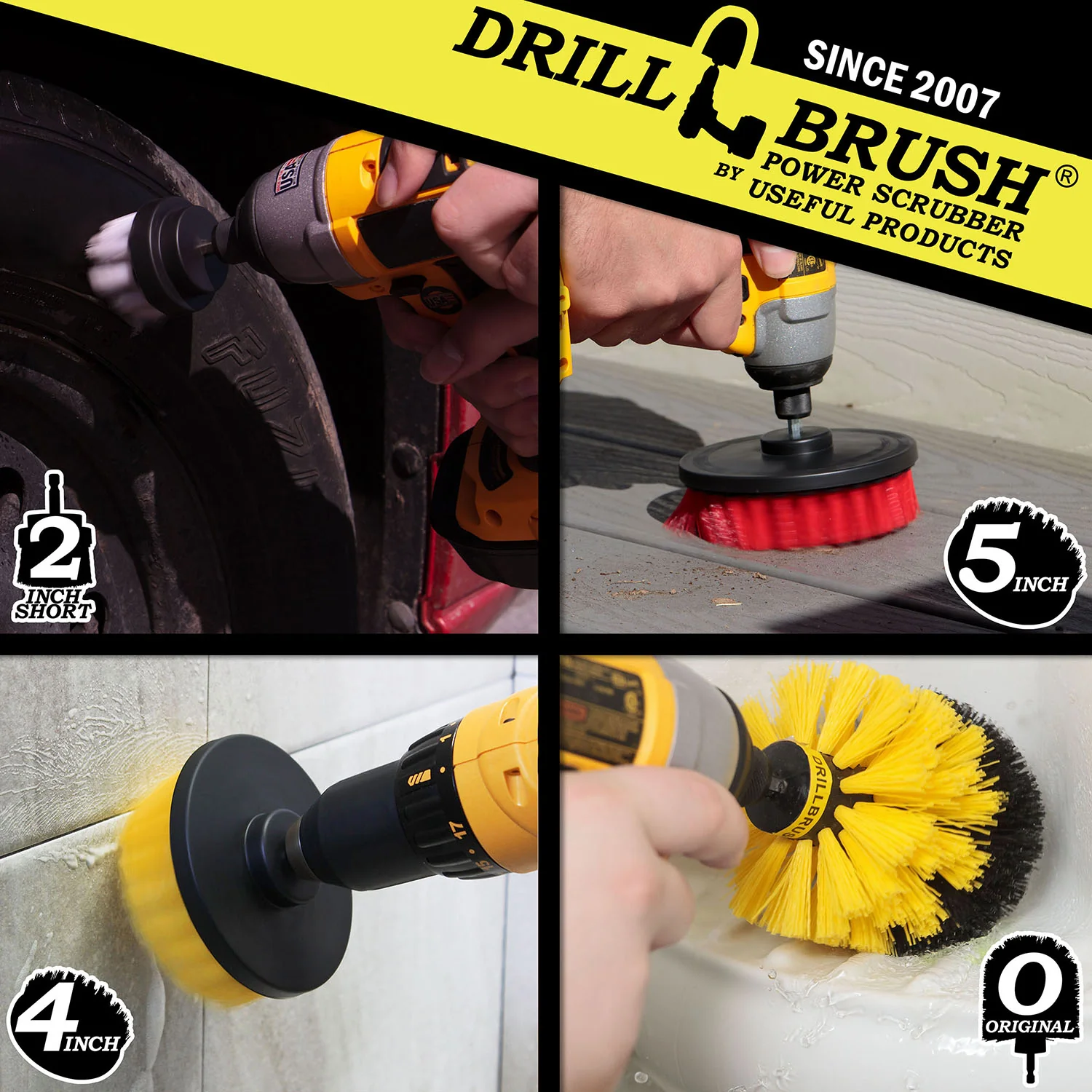 Original, 5in, 4in, & 2in Variety Brushes - Soft to Stiff - General Cleaning | S-W2-Y4O-R5-QC-DB - Image 4