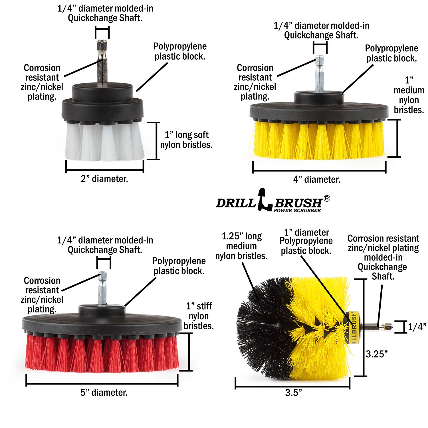 Original, 5in, 4in, & 2in Variety Brushes - Soft to Stiff - General Cleaning | S-W2-Y4O-R5-QC-DB - Image 5