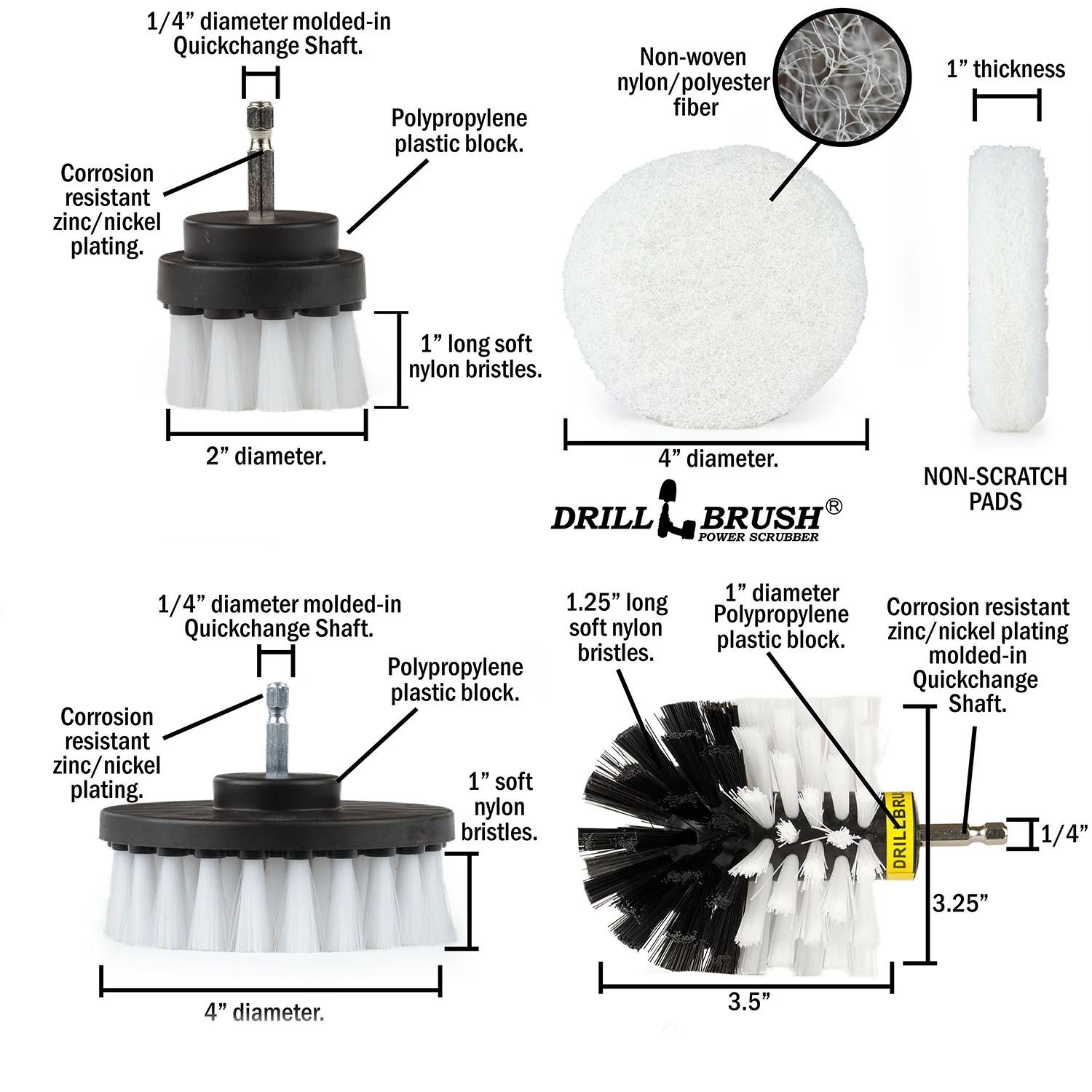 Original, 4in, & 2in White Brushes w/4in Pads - Soft - Home & Auto | S-W42O-P4-3W-3V-QC-DB - Image 5