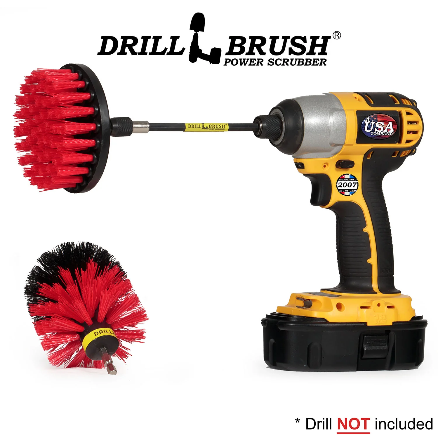 Original & 4in Red Brushes w/5in Ext. - Stiff Bristles - Patio & Outdoor | R-S-4O-5X-QC-DB - Image 3