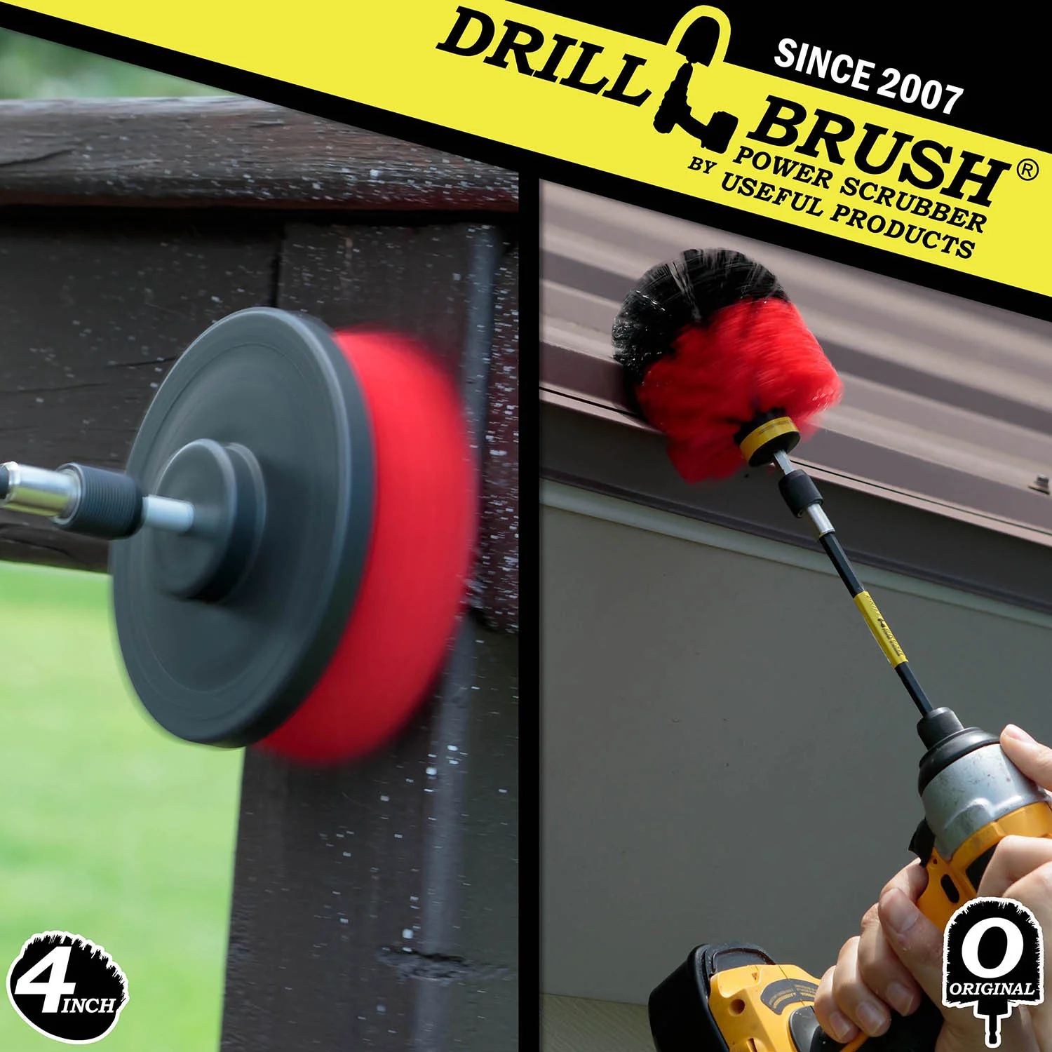 Original & 4in Red Brushes w/5in Ext. - Stiff Bristles - Patio & Outdoor | R-S-4O-5X-QC-DB - Image 4