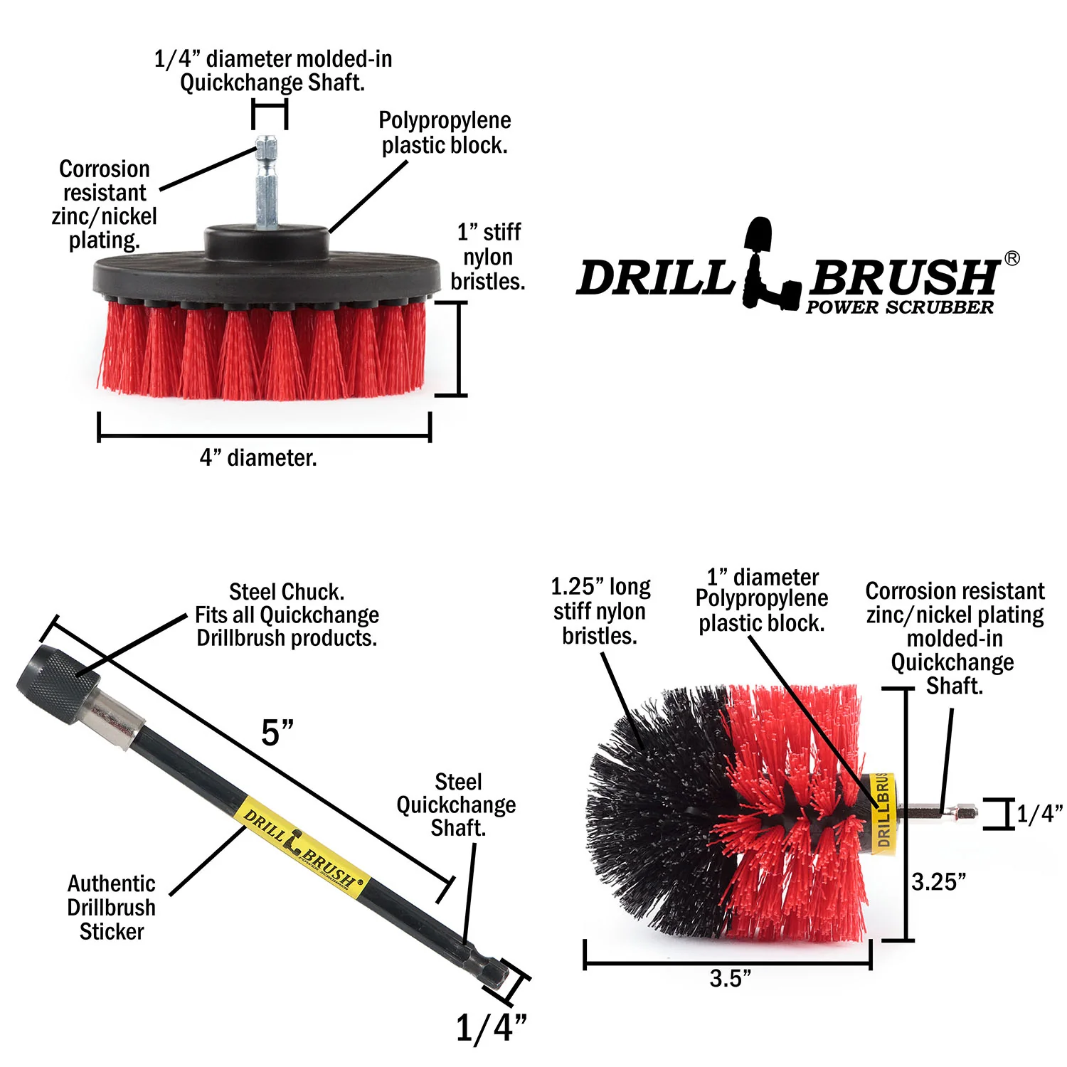 Original & 4in Red Brushes w/5in Ext. - Stiff Bristles - Patio & Outdoor | R-S-4O-5X-QC-DB - Image 5