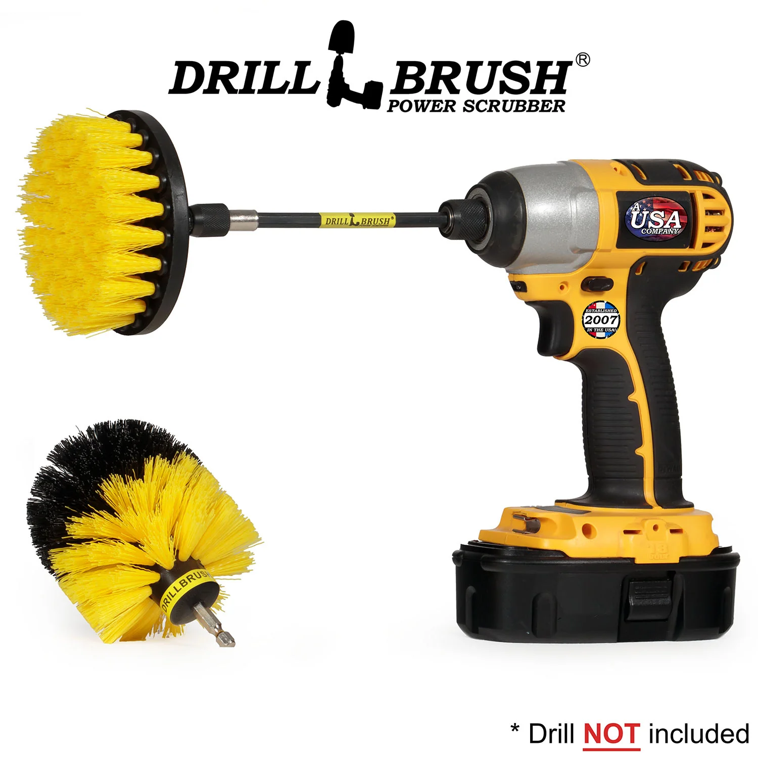 Original & 4in Yellow Brushes w/5in Ext. - Medium Bristles - Bathroom & Shower | Y-S-4O-5X-QC-DB - Image 3