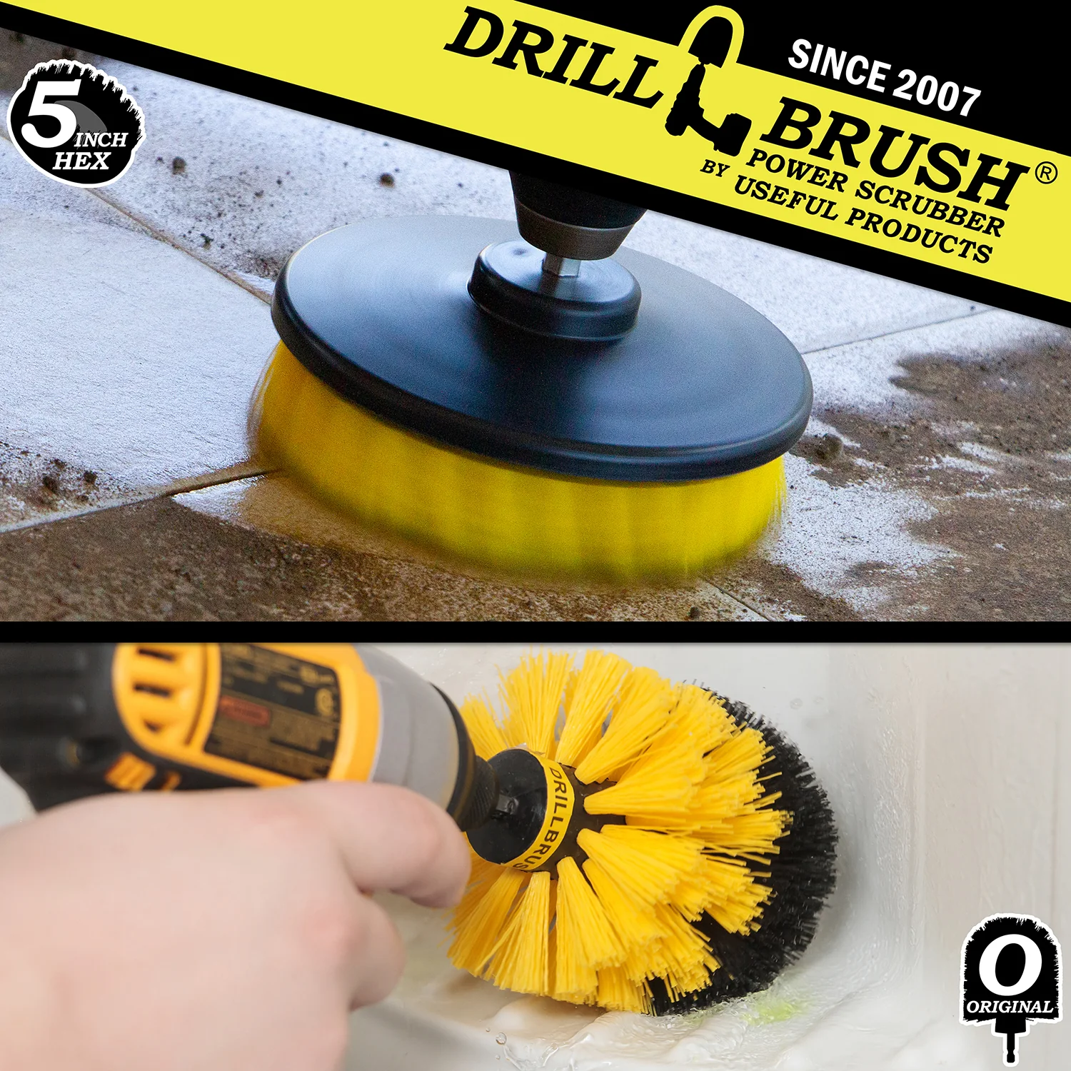 Original & 5in Hex Yellow Brushes - Medium Bristles - Bathroom & Shower Cleaning | Y-S-OQC-5H-DB - Image 4
