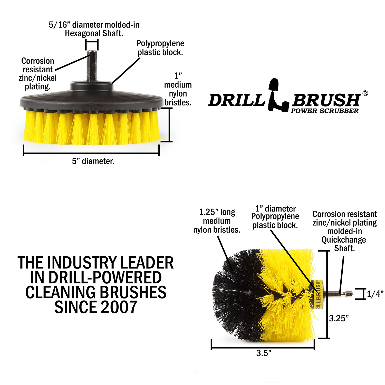Original & 5in Hex Yellow Brushes - Medium Bristles - Bathroom & Shower Cleaning | Y-S-OQC-5H-DB - Image 5
