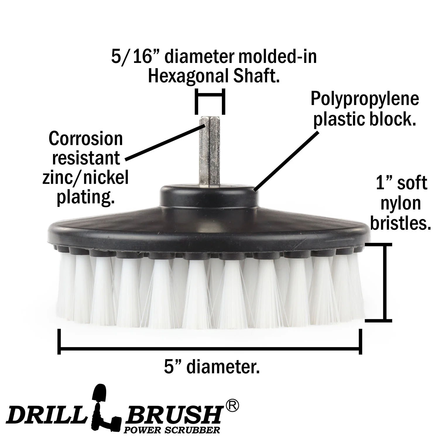 5in Hex White Brush - Soft Bristles - Home & Auto Cleaning | 5in-S-W-H-DB - Image 4