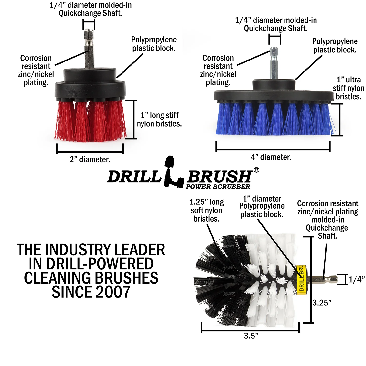 Variety Stiffness 4in, 2in Short, & Original Brush Kit with Useful All-Purpose Cleaning Paste Bundle - Soft, Medium, & Stiff Bristles - 260g Multi-Purpose Cleaning Paste | WO-B4-R2-3V-QC-DB-UP1 - Image 4