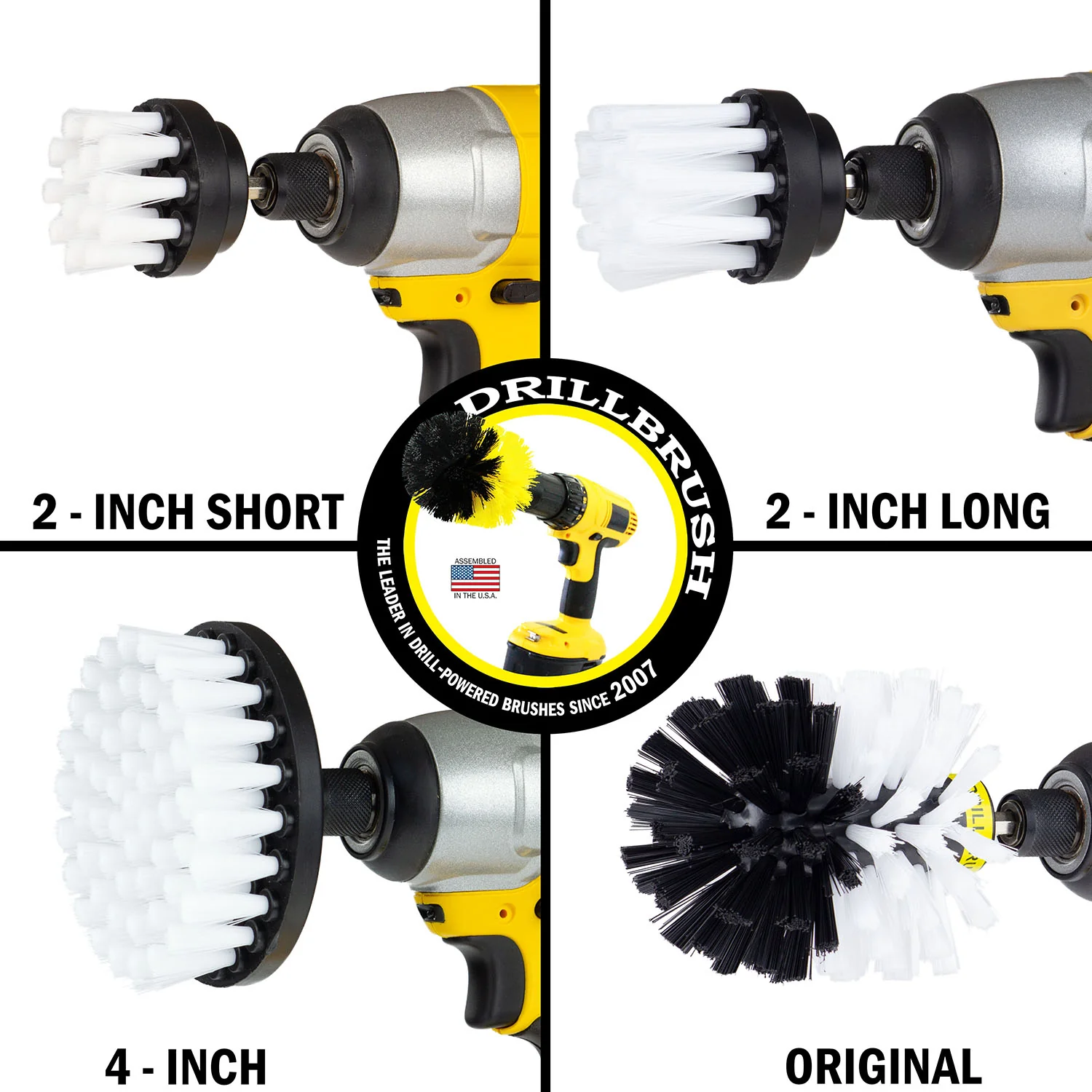 Original, 4in, 2in, & 2in-L White Brushes - Soft Bristles - Home & Auto Cleaning | W-42OS-2L-QC-DB - Image 3