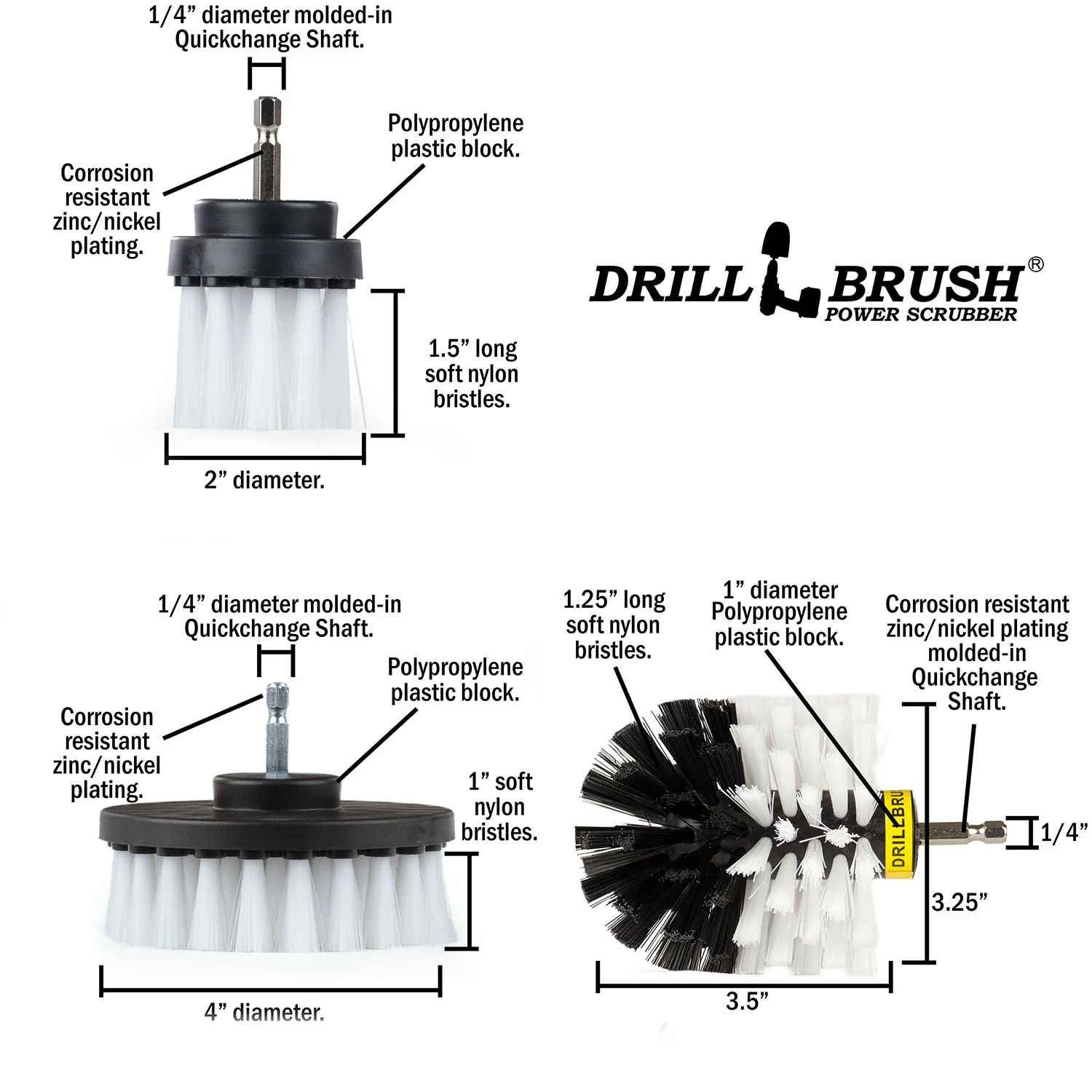Original, 4in, and 2in-L White Brushes - Soft Bristles - Home & Auto Cleaning | W-4OS-2L-QC-DB - Image 5