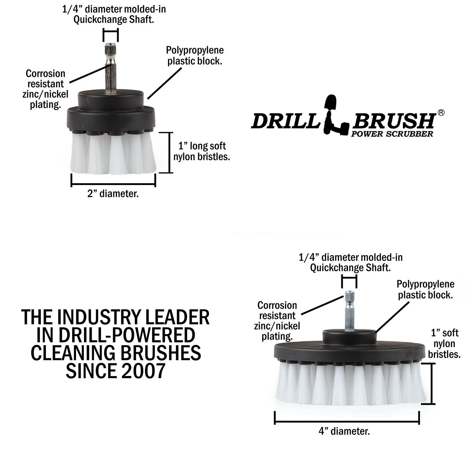 4in & 2in White Brushes - Soft Bristles - Home & Auto Cleaning | W-S-42-QC-DB - Image 5