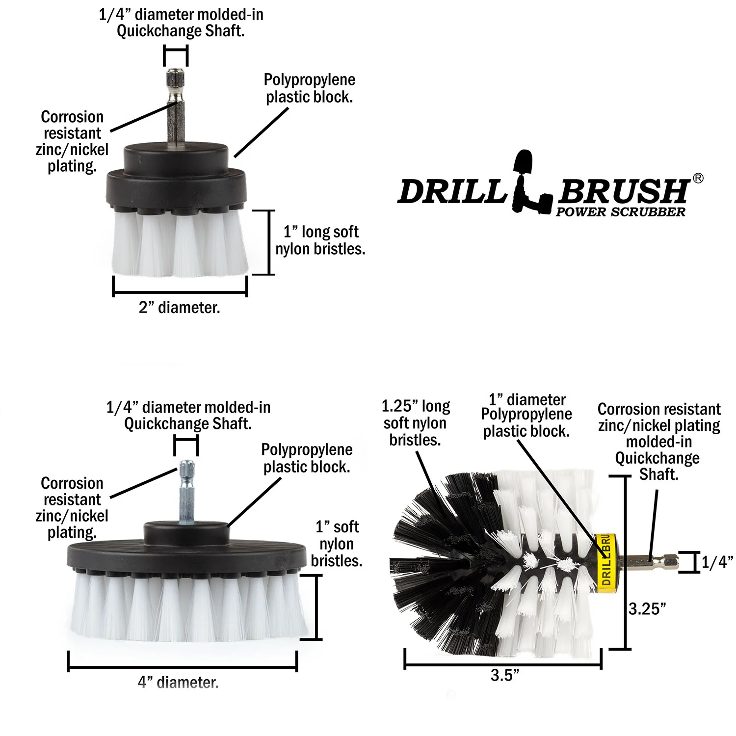Original, 4in, and 2in White Brushes - Soft Bristles - Home & Auto Cleaning | W-S-42O-QC-DB - Image 5
