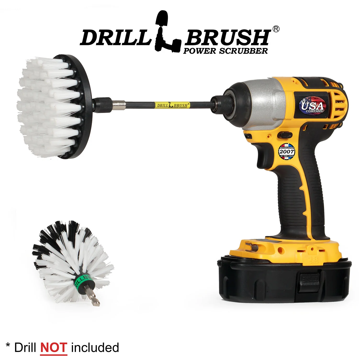 Mini & 4in White Brushes w/ 5in Extension - Soft Bristles - Home & Auto Cleaning | W-S-4M-5X-QC-DB - Image 3