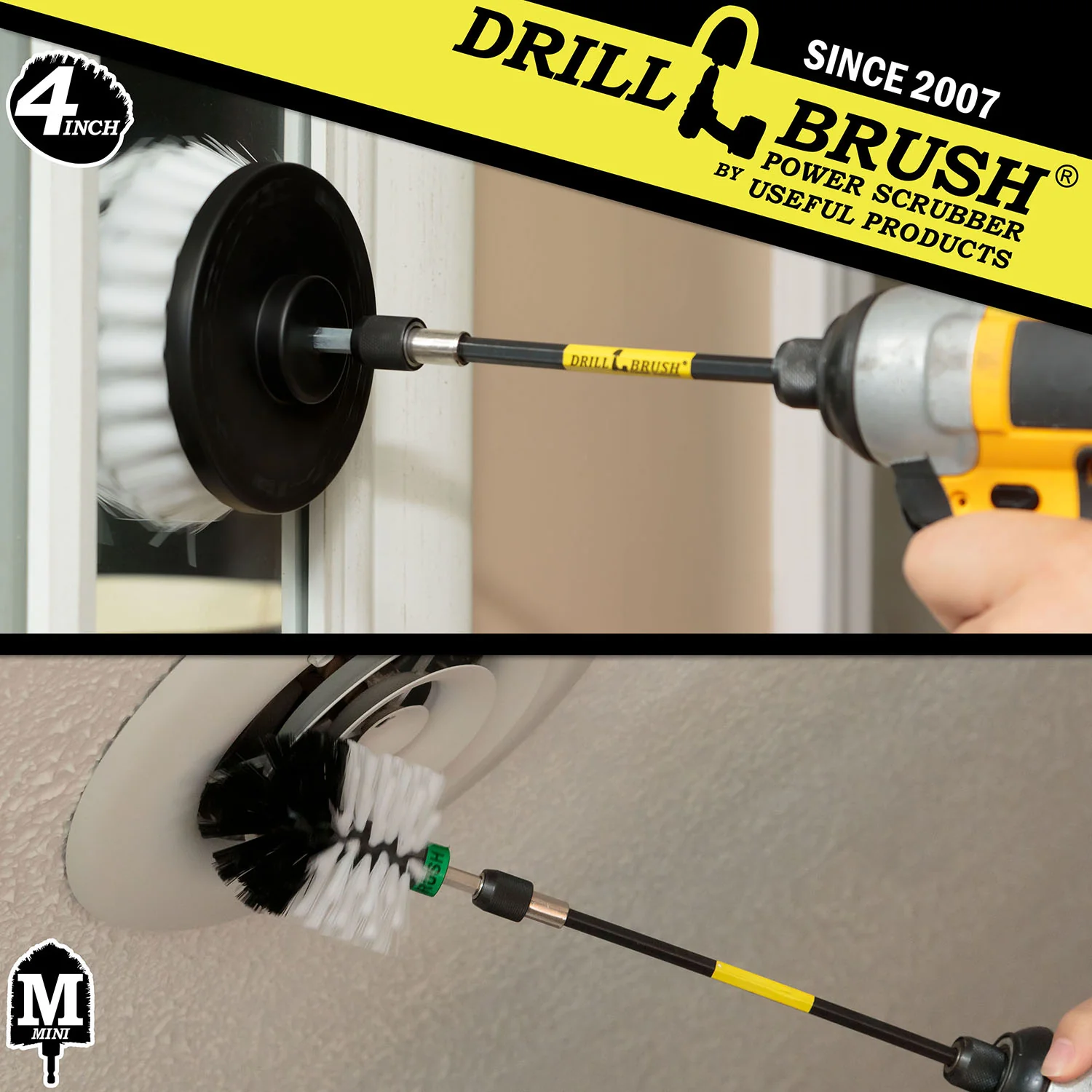 Mini & 4in White Brushes w/ 5in Extension - Soft Bristles - Home & Auto Cleaning | W-S-4M-5X-QC-DB - Image 4