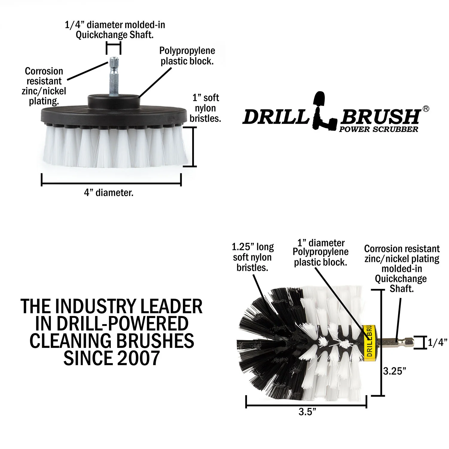 Original & 4in White Brushes - Soft Bristles - Home & Auto Cleaning | W-S-4O-QC-DB - Image 5