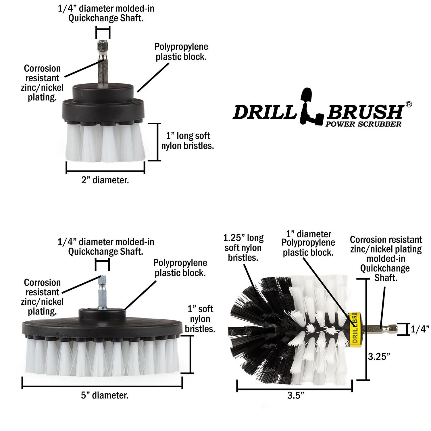 Original, 5in, & 2in White Brushes - Soft Bristles - Home & Auto Cleaning | W-S-52O-QC-DB - Image 5