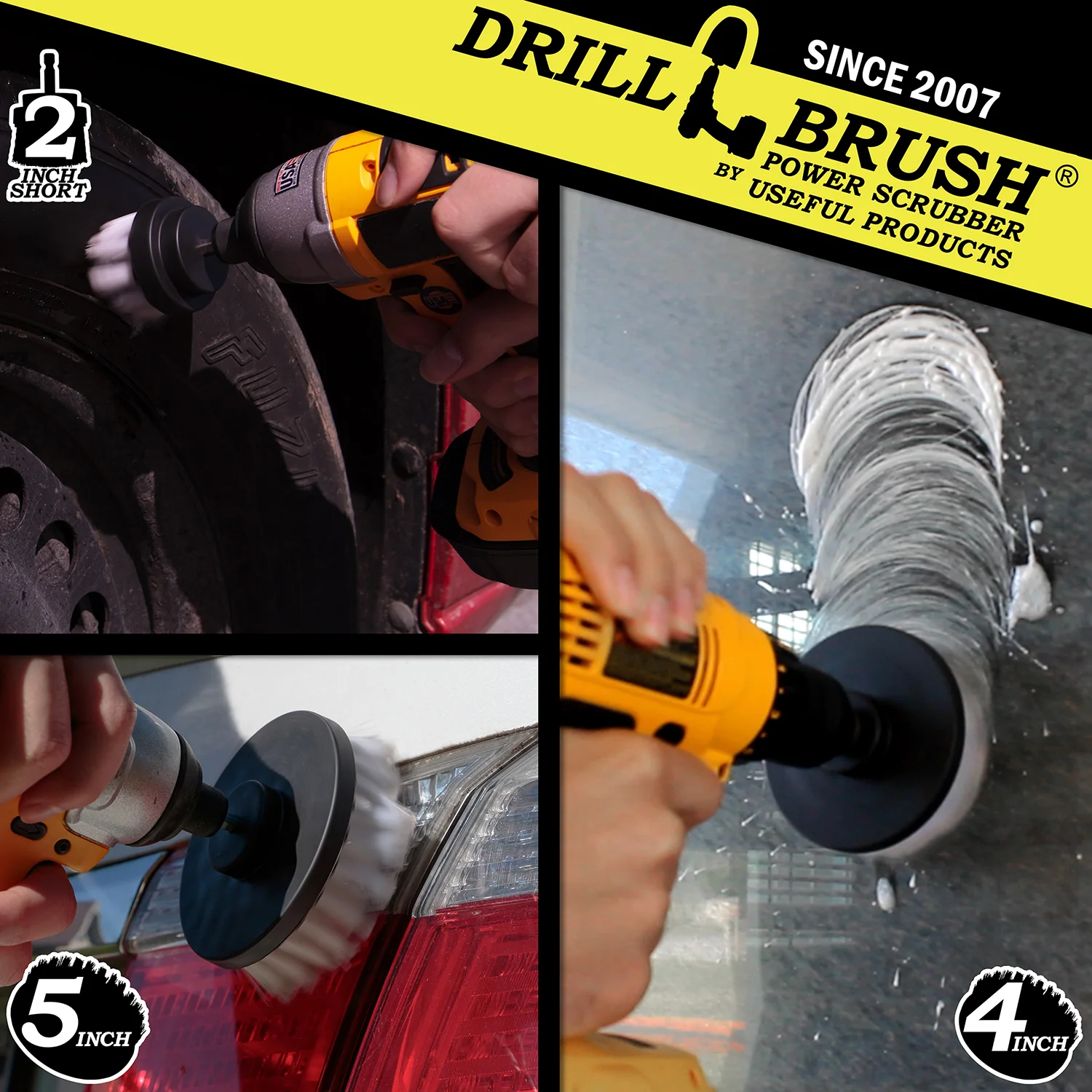 5in, 4in, & 2in White Brushes - Soft Bristles - Home & Auto Cleaning | W-S-542-QC-DB - Image 4