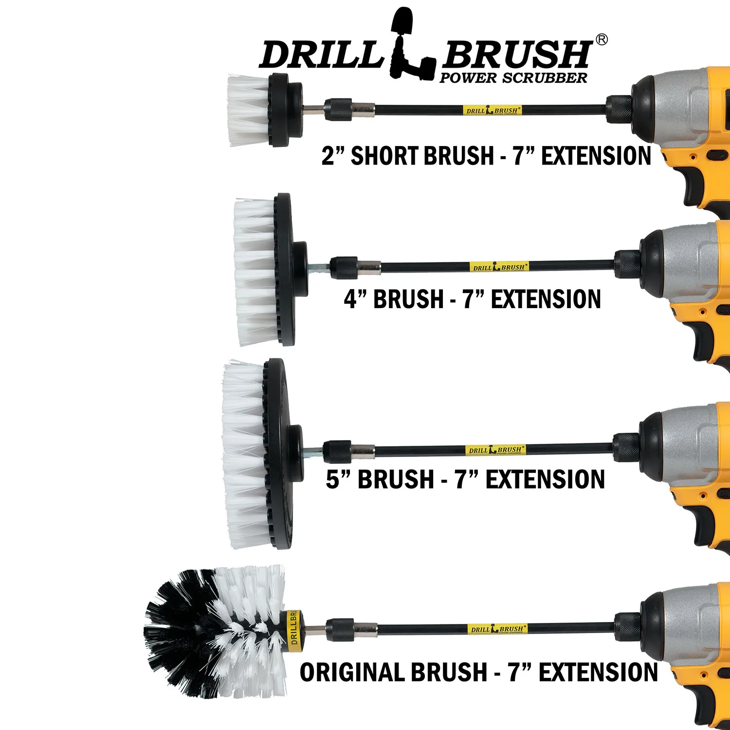 Original, 5in, 4in, & 2in White Brushes w/ 7in Extension - Soft Bristles - Home & Auto Cleaning | W-S-542O-7X-QC-DB - Image 3