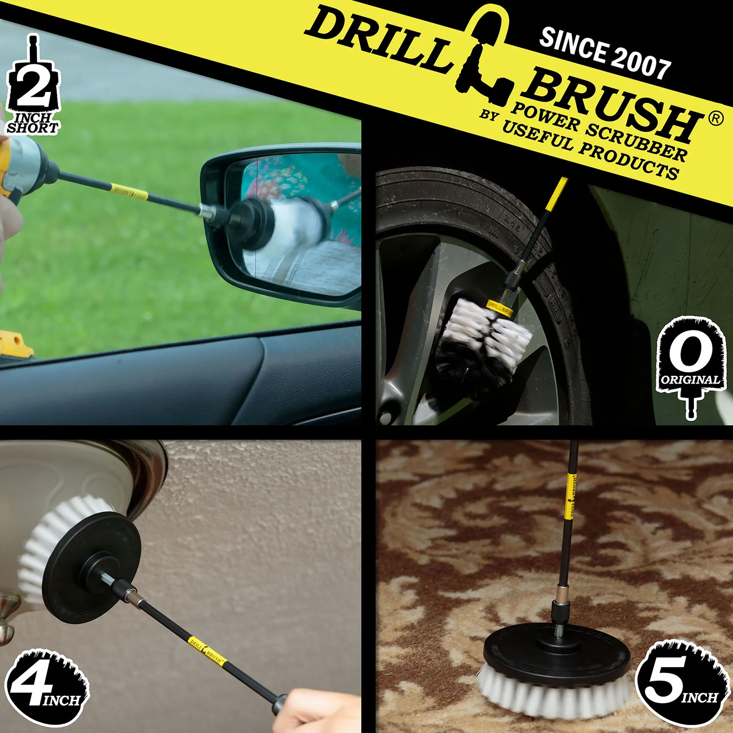 Original, 5in, 4in, & 2in White Brushes w/ 7in Extension - Soft Bristles - Home & Auto Cleaning | W-S-542O-7X-QC-DB - Image 4