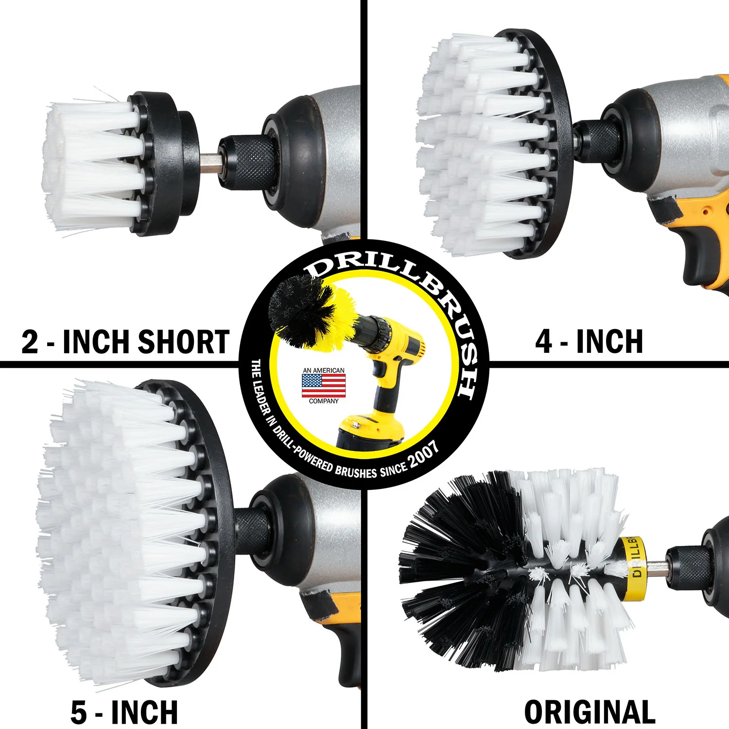 Original, 5in, 4in, & 2in White Brushes - Soft Bristles - Home & Auto Cleaning | W-S-542O-QC-DB - Image 3