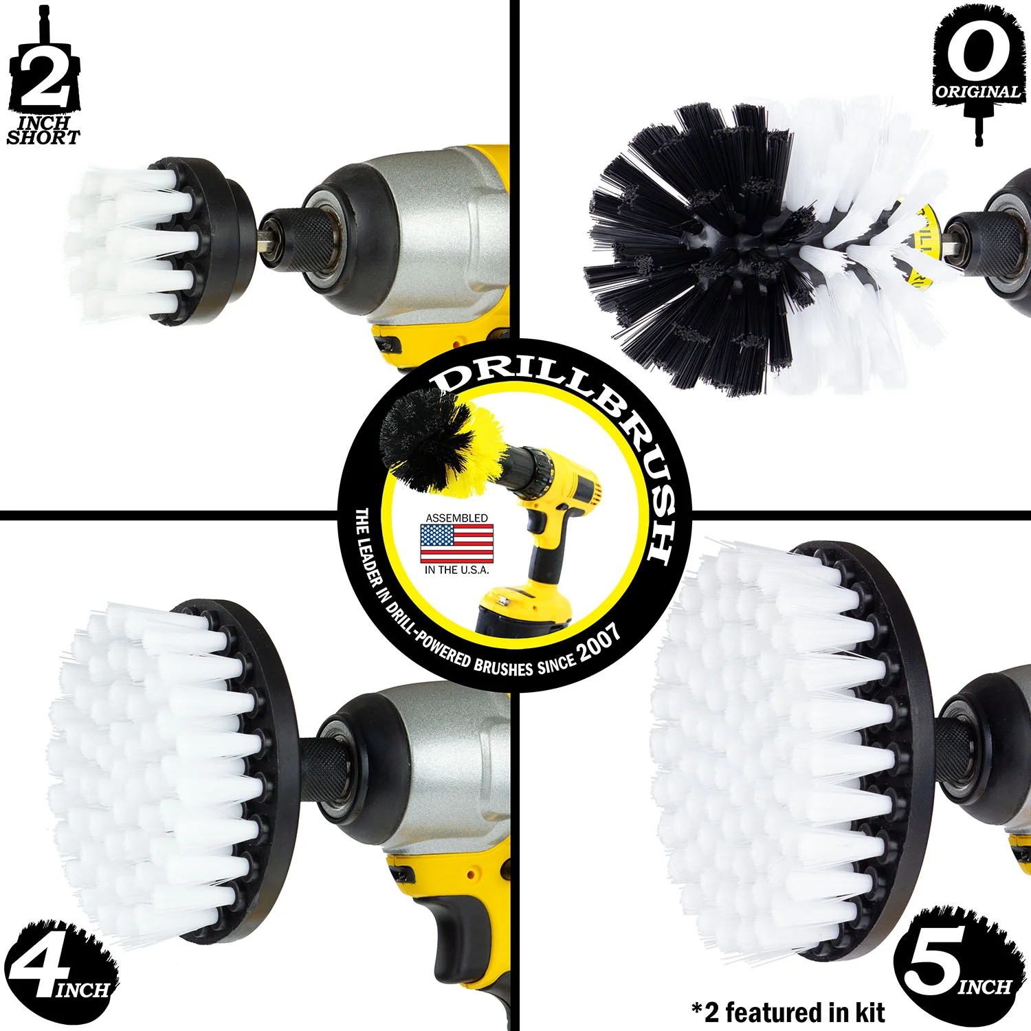 Original, 5in x2, 4in, & 2in White Brushes - Soft Bristles - Home & Auto Cleaning | W-S-5542O-QC-DB - Image 3