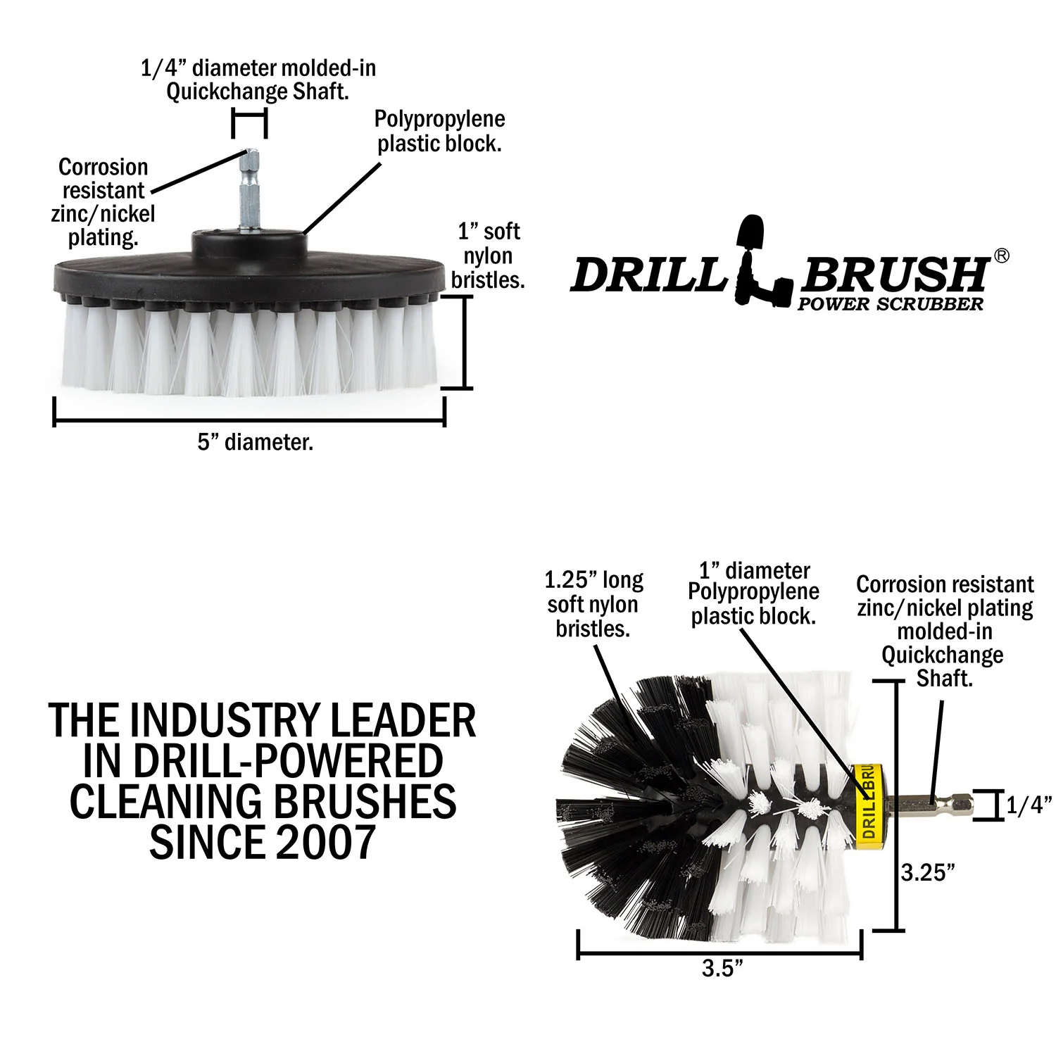Original & 5in White Brushes - Soft Bristles - Home & Auto Cleaning | W-S-5O-QC-DB - Image 5