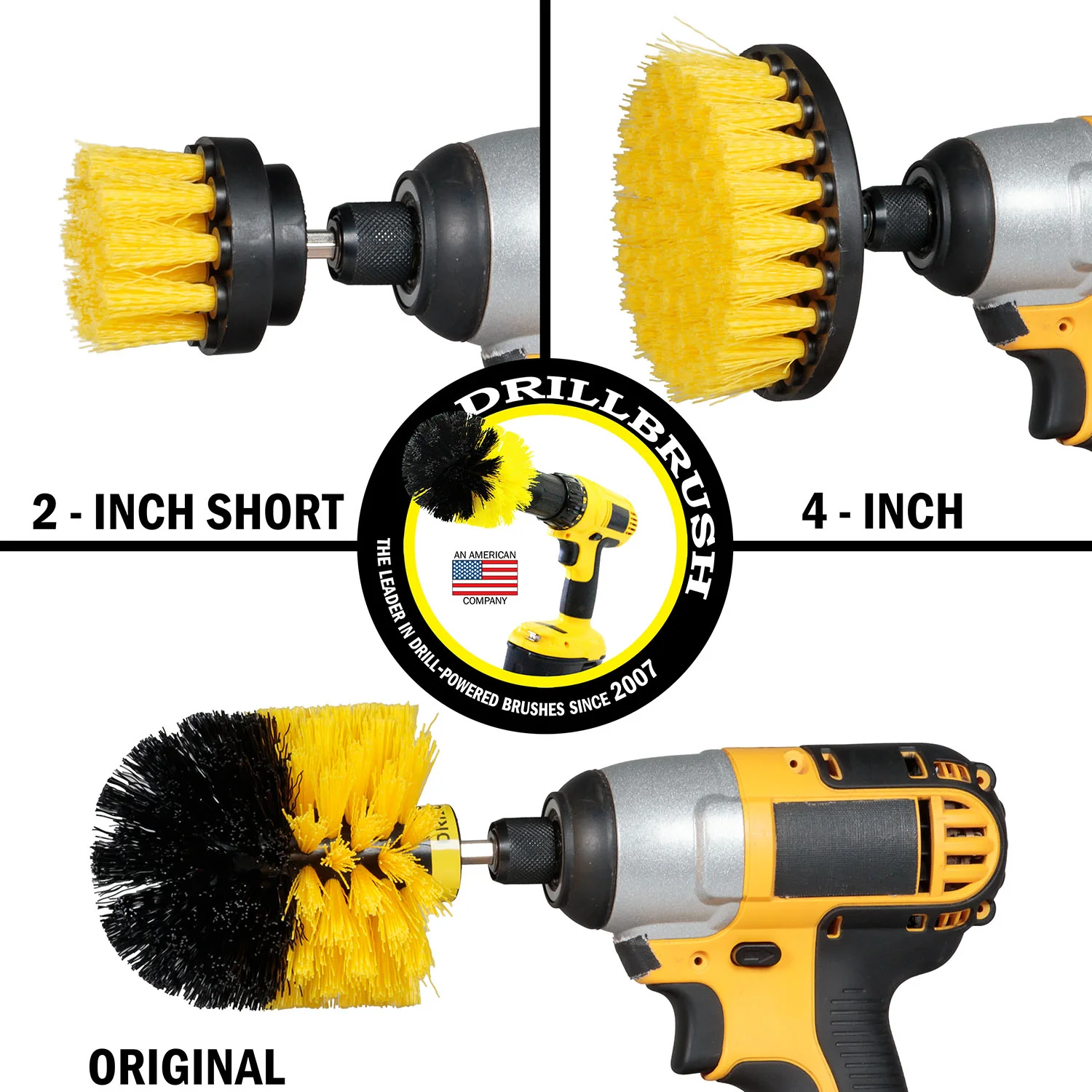 Original, 4in, & 2in Yellow Brushes - Medium Stiffness - Bathroom & Shower Cleaning | Y-S-42O-QC-DB - Image 3