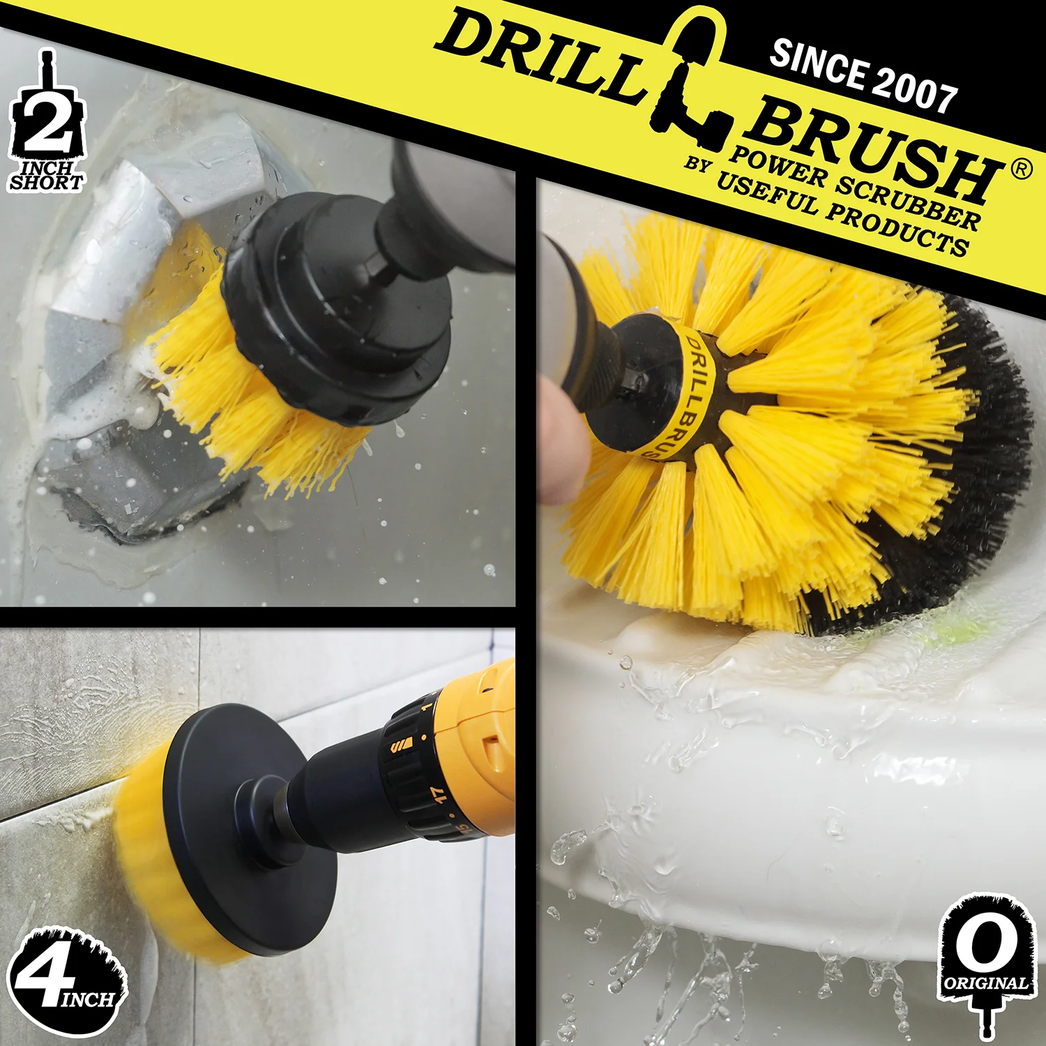 Original, 4in, & 2in Yellow Brushes - Medium Stiffness - Bathroom & Shower Cleaning | Y-S-42O-QC-DB - Image 4