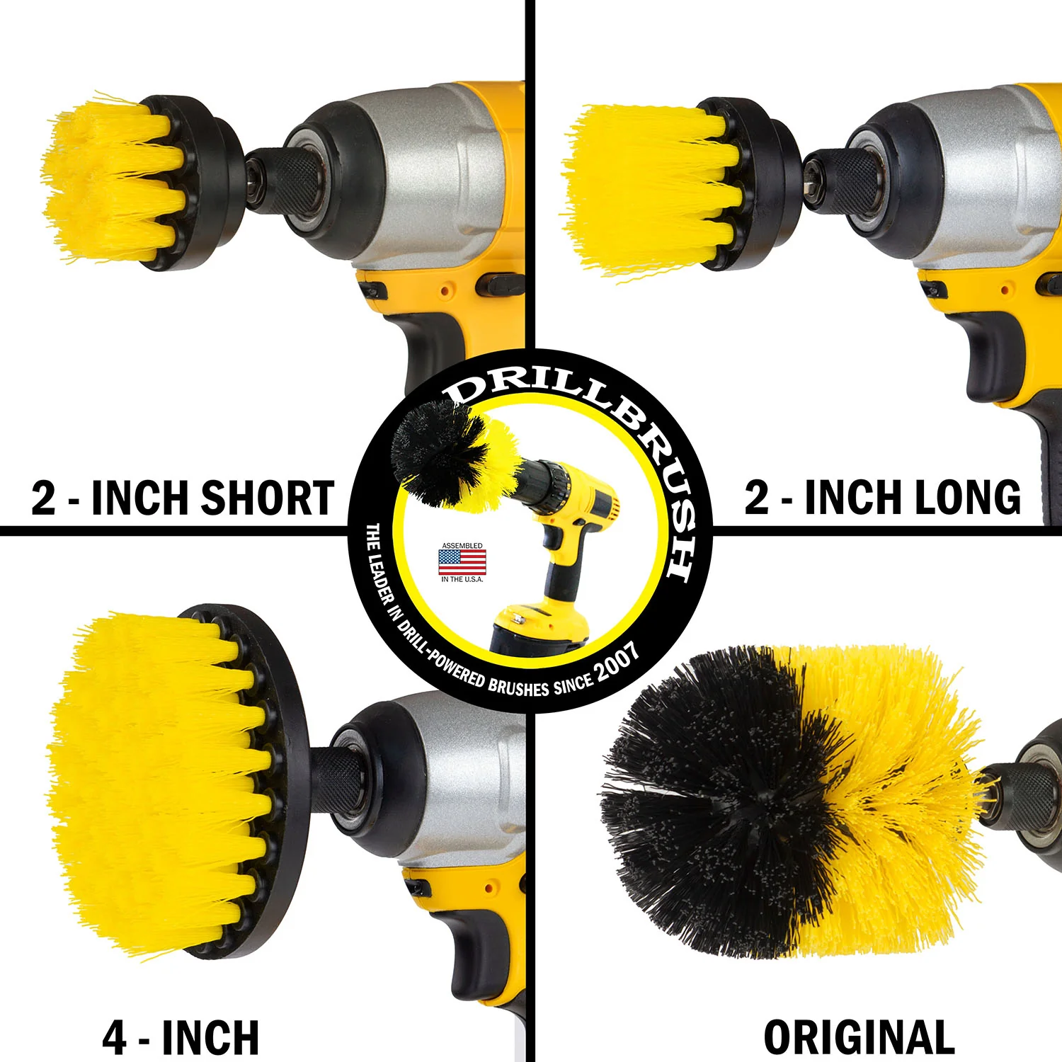 Original, 4in, 2in & 2in-L Yellow Brushes - Medium Bristles - Bathroom & Cleaning | Y-42OS-2L-QC-DB - Image 3