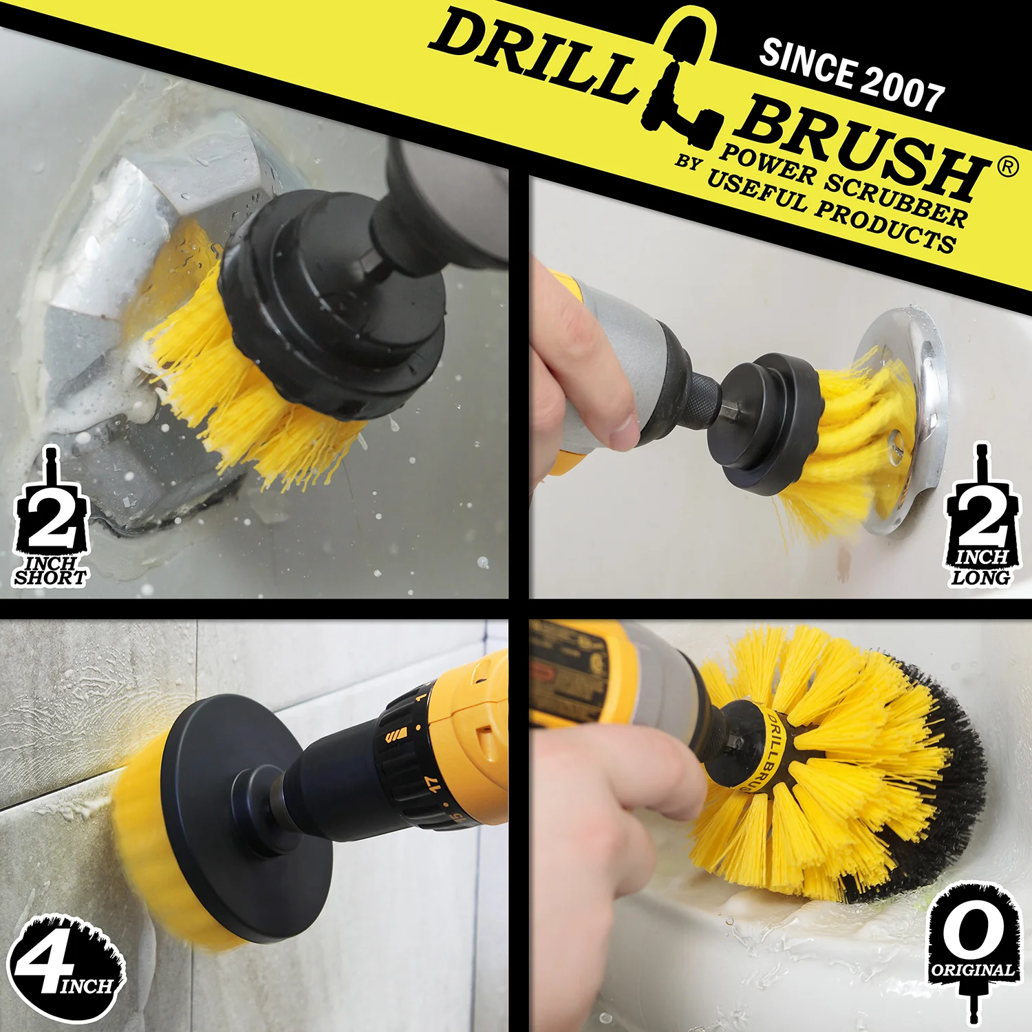 Original, 4in, 2in & 2in-L Yellow Brushes - Medium Bristles - Bathroom & Cleaning | Y-42OS-2L-QC-DB - Image 4