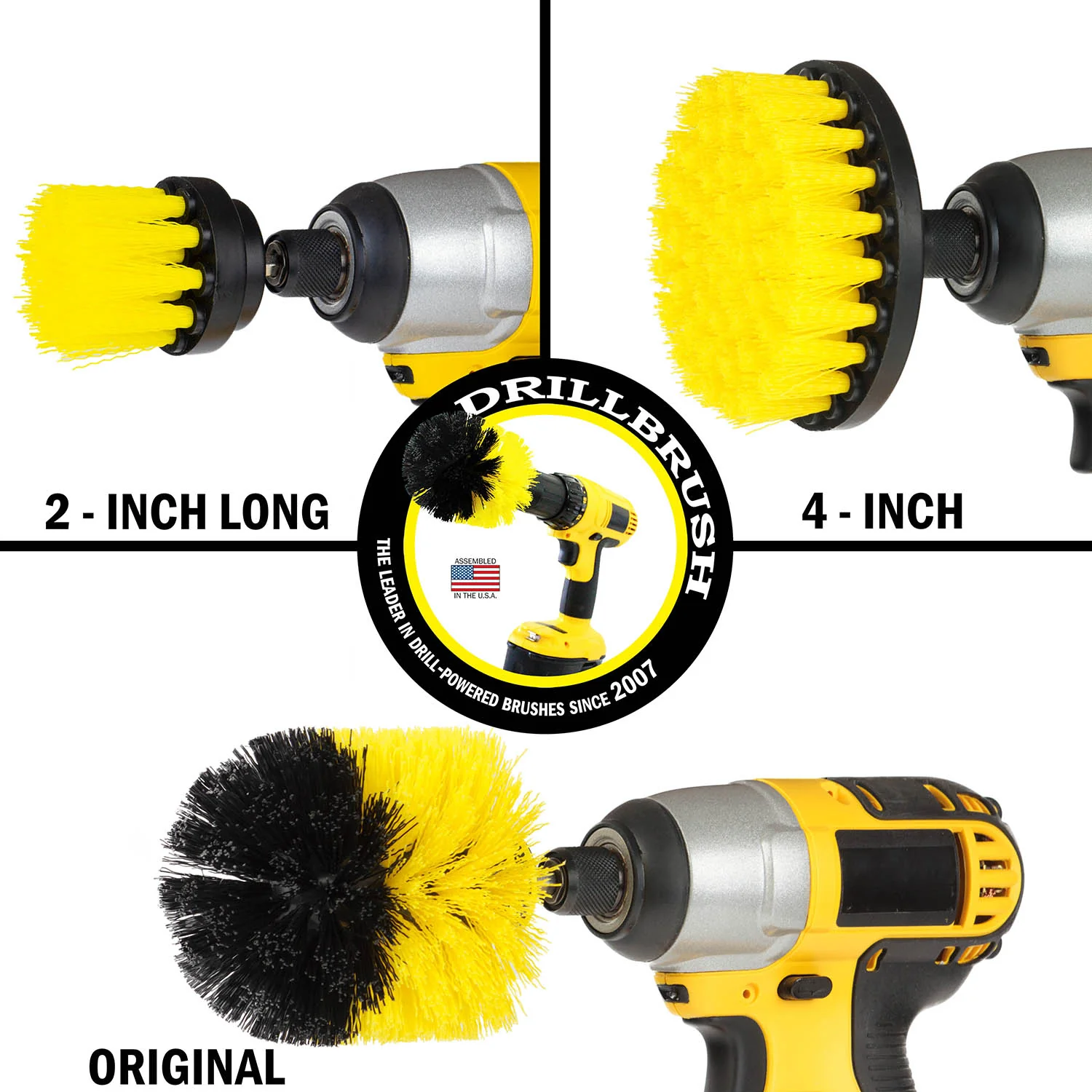 Original, 4in, & 2in-L Yellow Brushes - Medium Bristles - Bathroom & Shower | Y-4OS-2L-QC-DB - Image 3