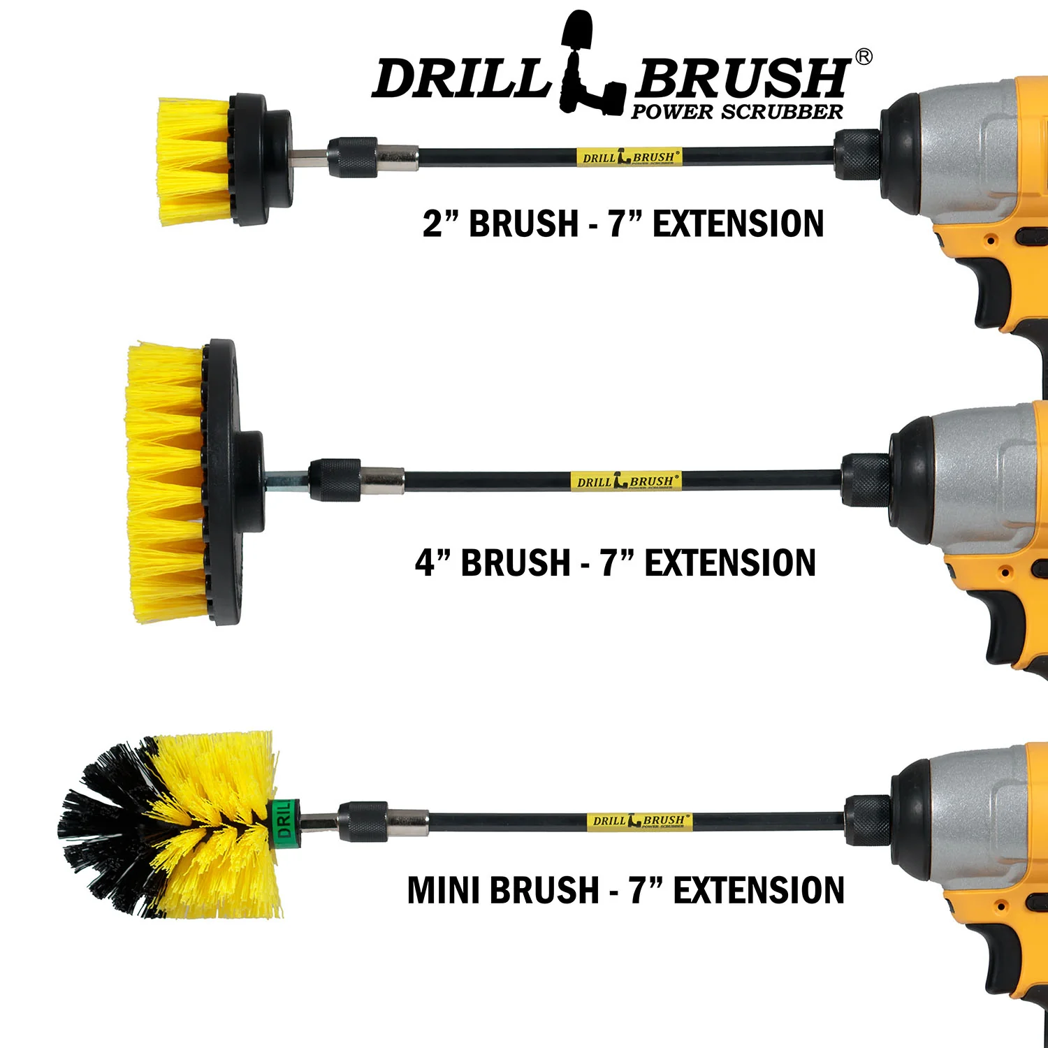 Ultimate Yellow Brush Kit w/ 7in Extension - Medium - Bathroom & Shower | Y-542OMS-2L-7X-QC-DB - Image 3