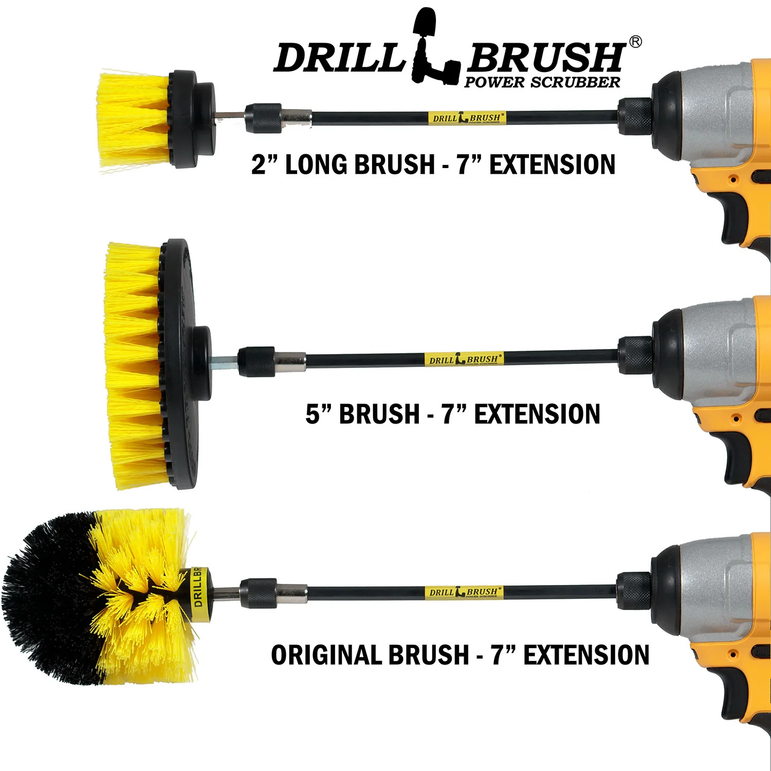 Ultimate Yellow Brush Kit w/ 7in Extension - Medium - Bathroom & Shower | Y-542OMS-2L-7X-QC-DB - Image 4