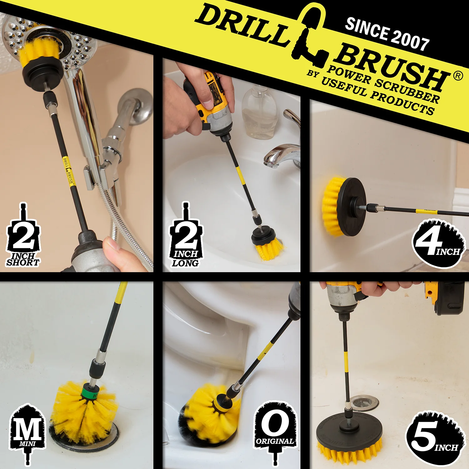 Ultimate Yellow Brush Kit w/ 7in Extension - Medium - Bathroom & Shower | Y-542OMS-2L-7X-QC-DB - Image 5