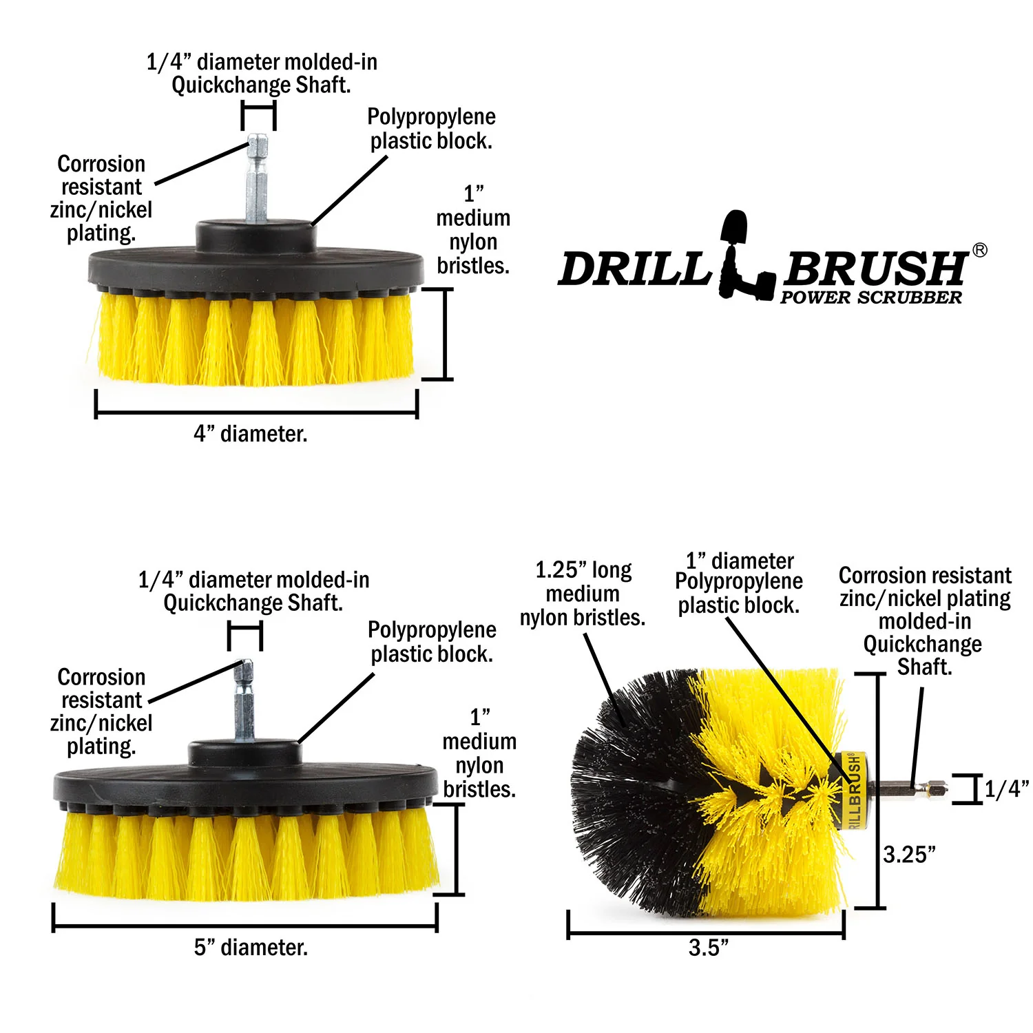 Ultimate Yellow Brush Kit w/ 7in Extension - Medium - Bathroom & Shower | Y-542OMS-2L-7X-QC-DB - Image 7