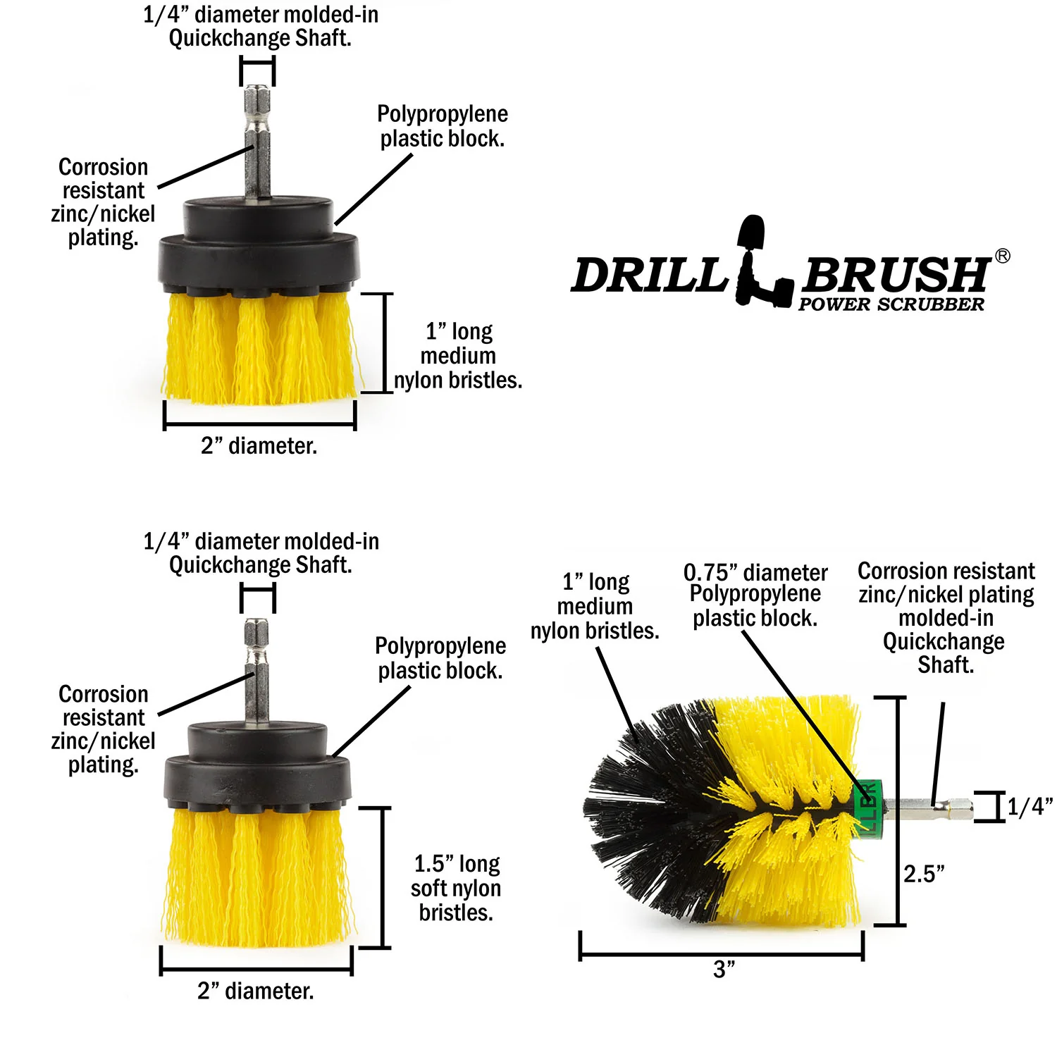 Ultimate Yellow Kit - Medium Bristles - Bathroom & Shower Cleaning | Y-542OMS-2L-QC-DB - Image 5
