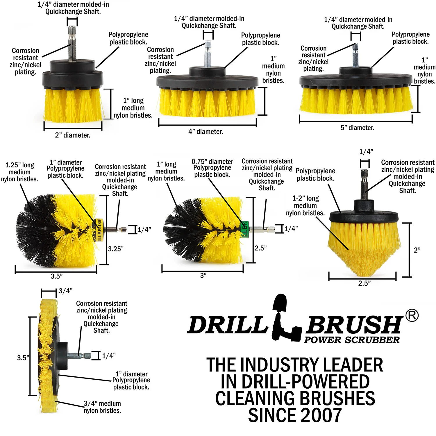 21-piece Yellow Brush Kit - Medium Bristles | Y-E542OMCS-P4-3WRB-2F-3V-5X-QC-DB - Image 8