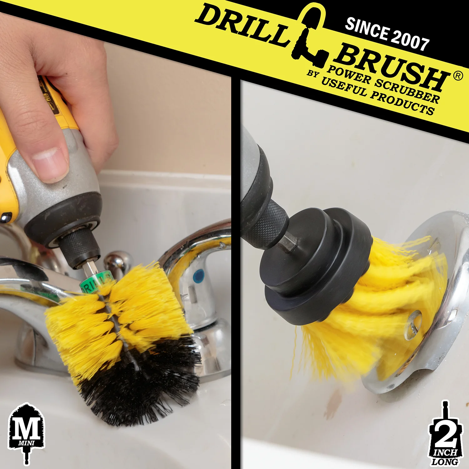 Mini & 2in-L Yellow Brushes - Medium Stiffness - Bathroom & Shower Cleaning | Y-MS-2L-QC-DB - Image 4