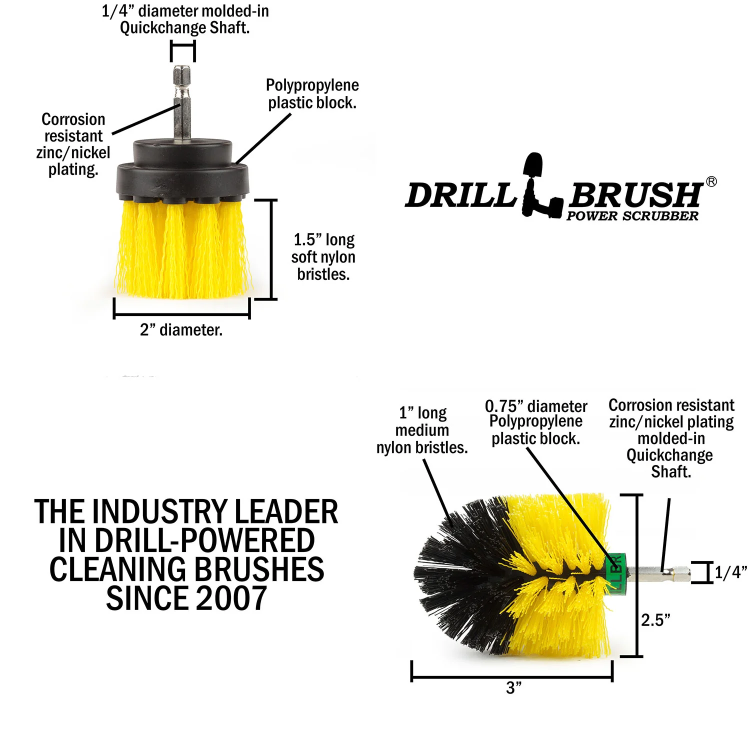 Mini & 2in-L Yellow Brushes - Medium Stiffness - Bathroom & Shower Cleaning | Y-MS-2L-QC-DB - Image 5