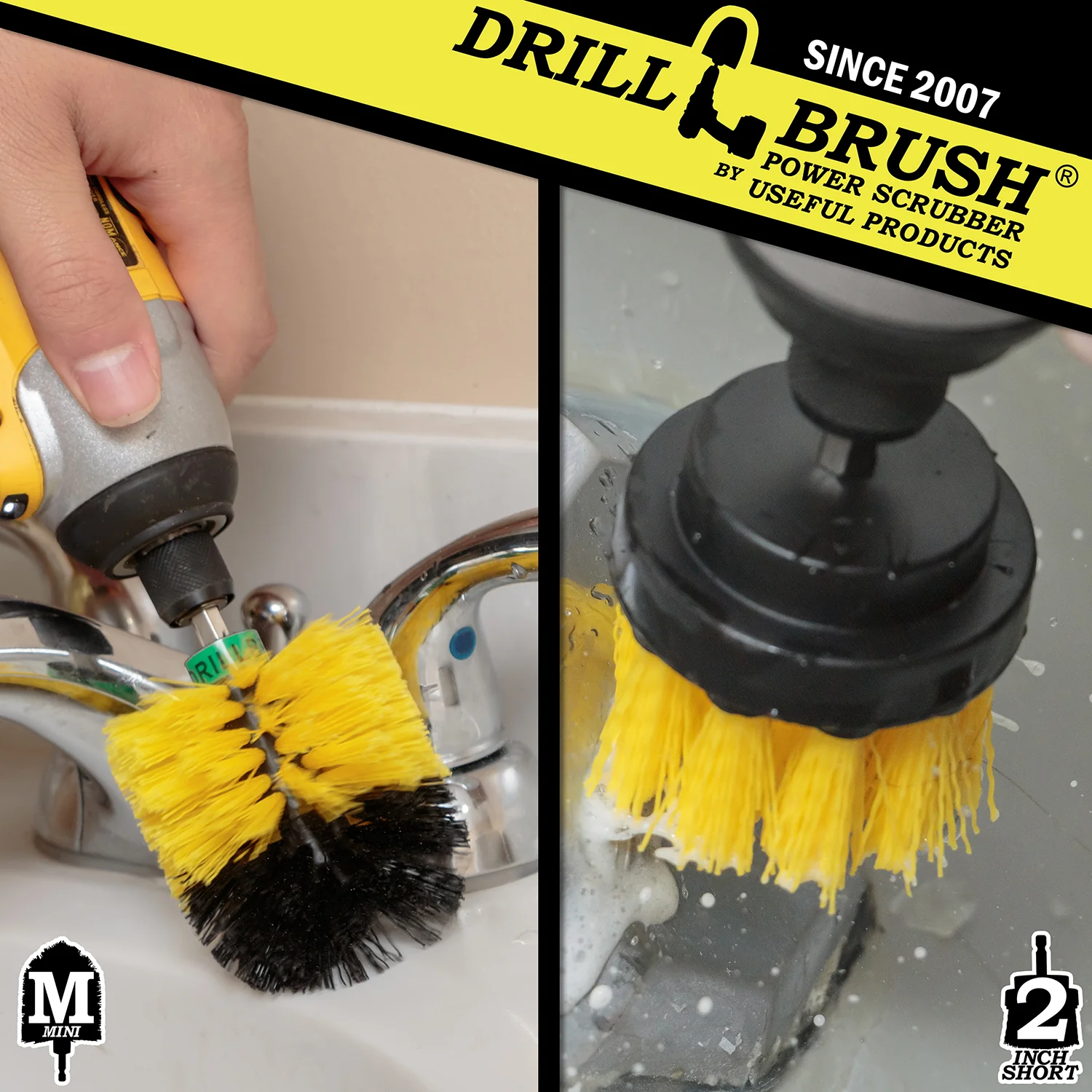 Mini & 2in Yellow Brushes - Medium Bristles - Bathroom & Shower Cleaning | Y-S-2M-QC-DB - Image 4