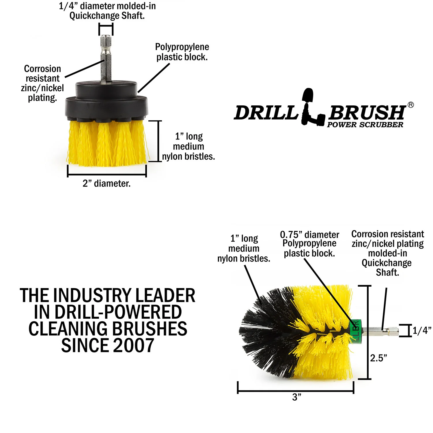 Mini & 2in Yellow Brushes - Medium Bristles - Bathroom & Shower Cleaning | Y-S-2M-QC-DB - Image 5