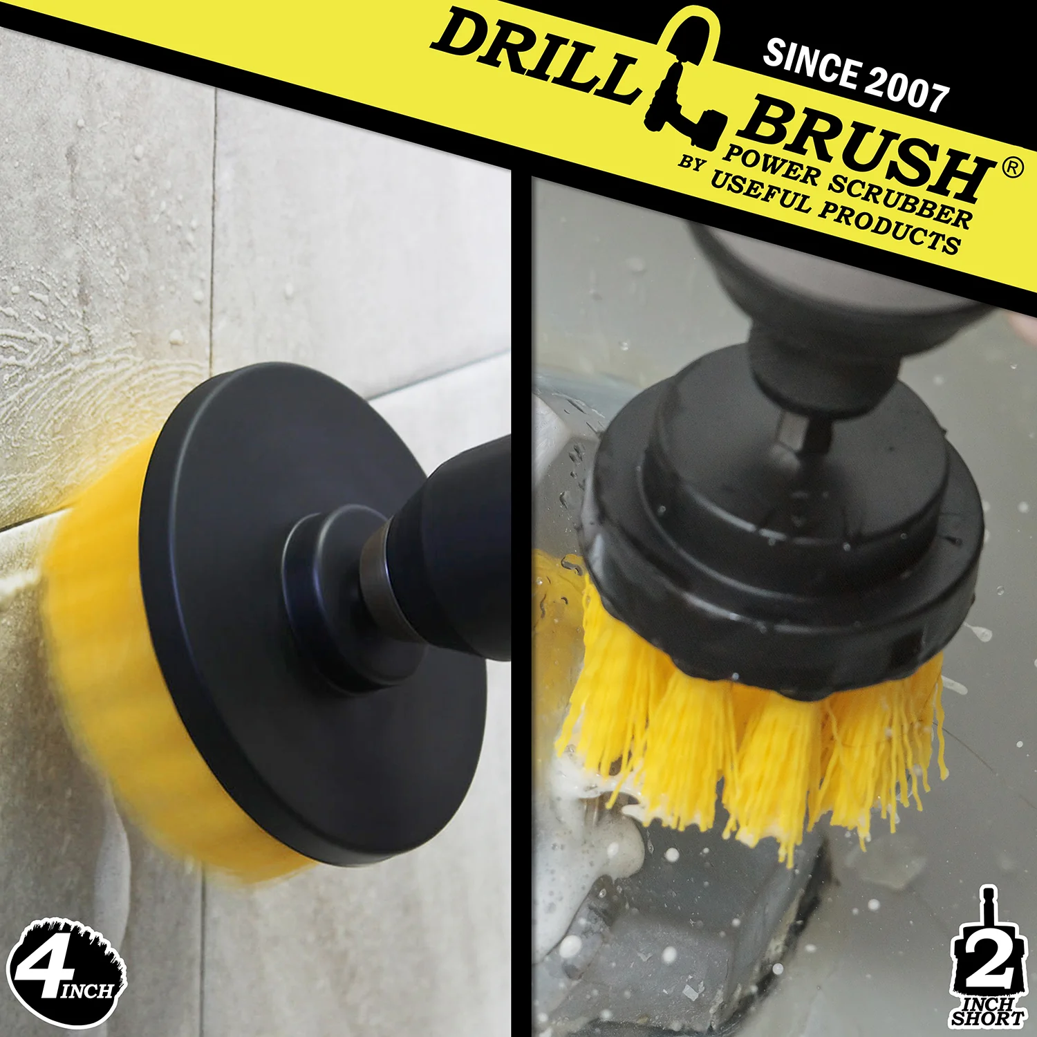 4in & 2in Yellow Brushes - Medium Bristles - Bathroom & Shower Cleaning | Y-S-42-QC-DB - Image 4