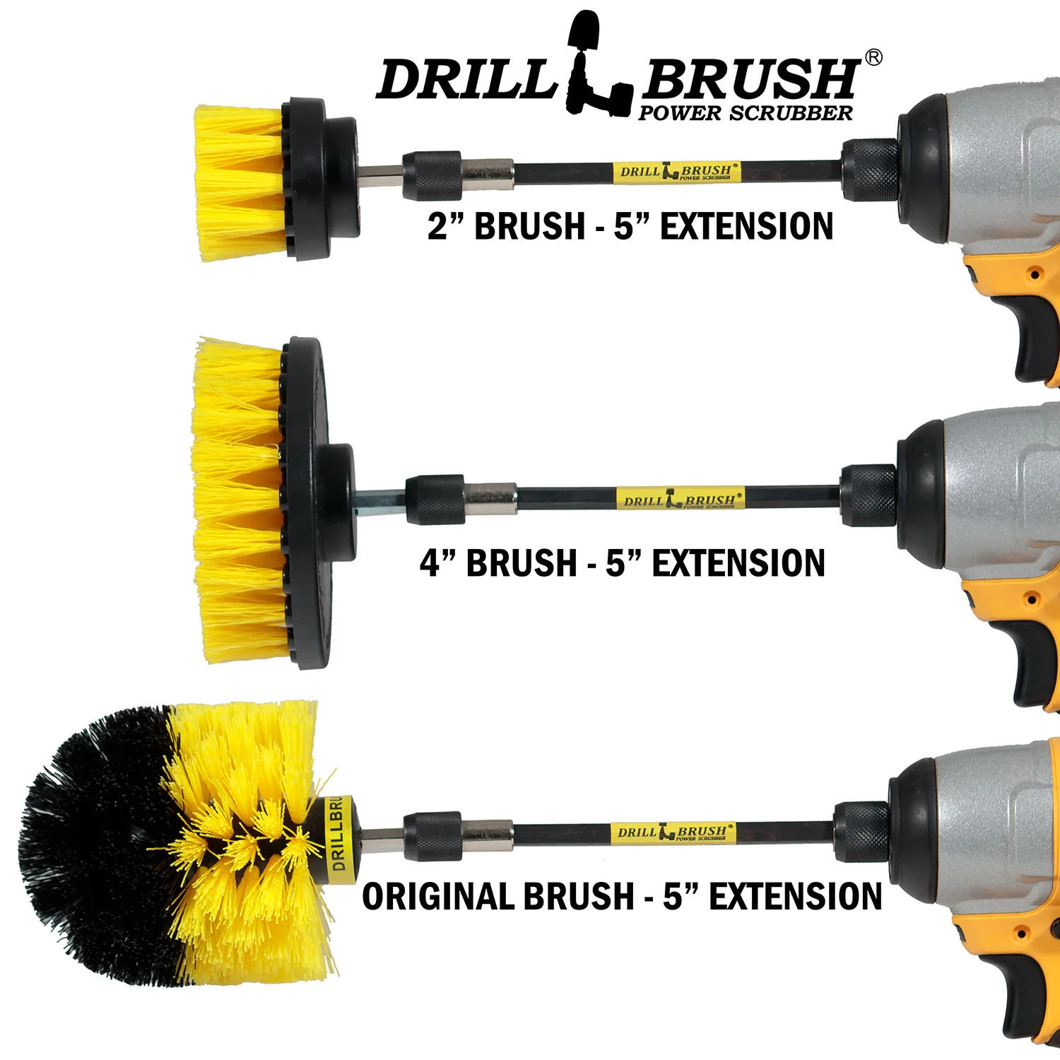 Original, 4in, & 2in Yellow Brushes w/5in Ext. - Medium - Bathroom & Shower | Y-S-42O-5X-QC-DB - Image 3