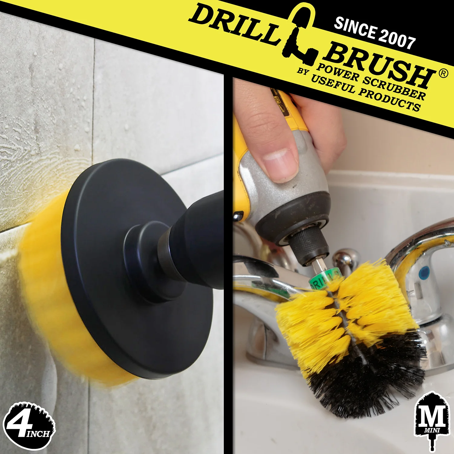 Mini & 4in Yellow Brushes - Medium Bristles - Bathroom & Shower Cleaning | Y-S-4M-QC-DB - Image 4