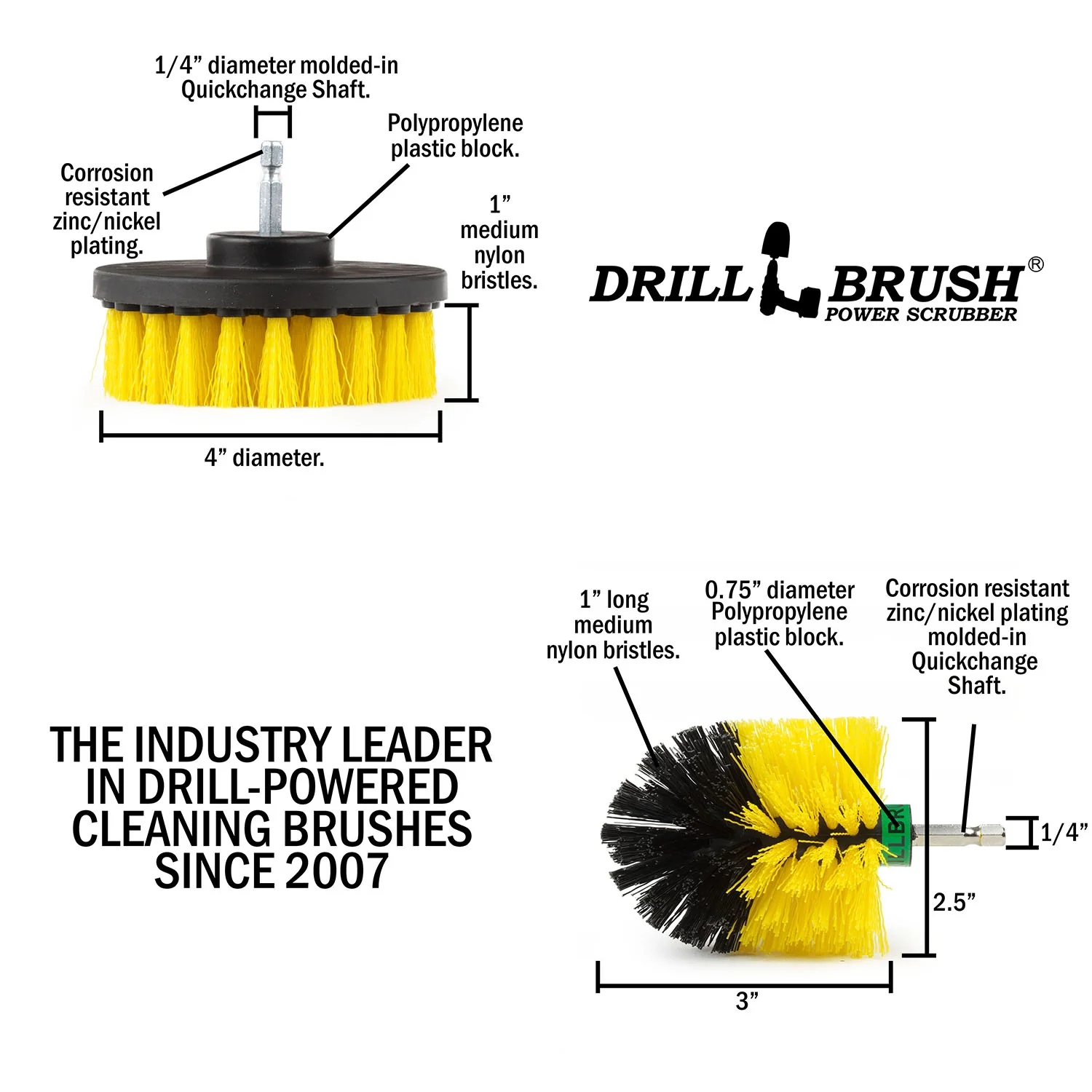Mini & 4in Yellow Brushes - Medium Bristles - Bathroom & Shower Cleaning | Y-S-4M-QC-DB - Image 5
