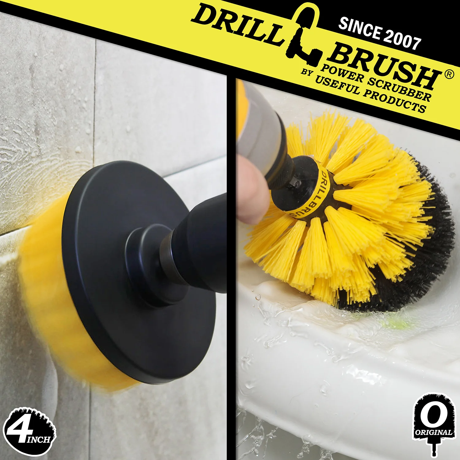 Original & 4in Yellow Brushes - Medium Bristles - Bathroom & Shower Cleaning | Y-S-4O-QC-DB - Image 4