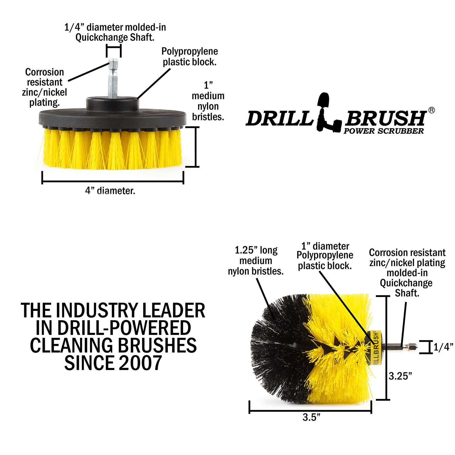 Original & 4in Yellow Brushes - Medium Bristles - Bathroom & Shower Cleaning | Y-S-4O-QC-DB - Image 5