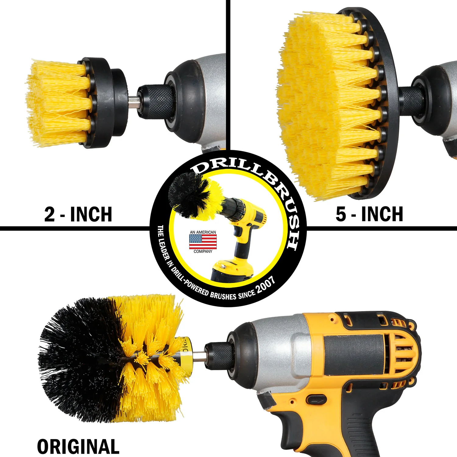 Original, 5in, & 2in Yellow Brushes - Medium Bristles - Bathroom & Shower Cleaning | Y-S-52O-QC-DB - Image 3