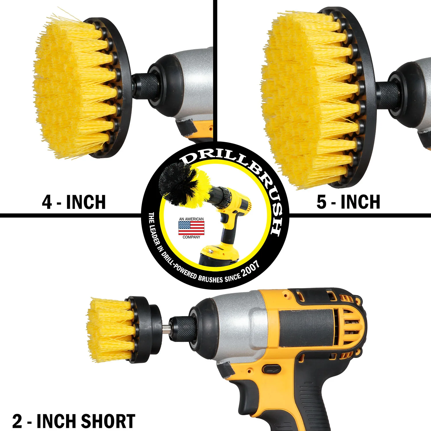 5in, 4in, and 2in Yellow Brushes - Medium Bristles - Bathroom & Shower Cleaning | Y-S-542-QC-DB - Image 3