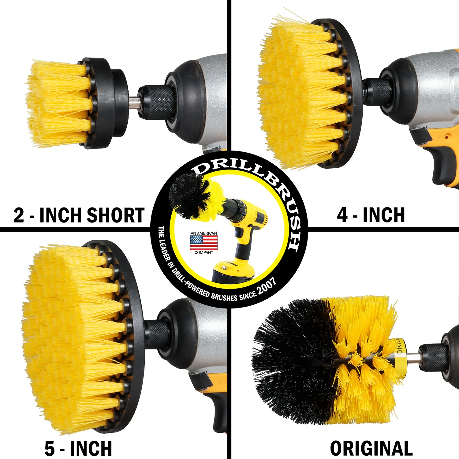 Original, 5in, 4in, & 2in Yellow Brushes - Medium Bristles - Bathroom & Shower | Y-S-542O-QC-DB - Image 3